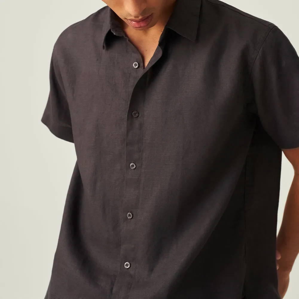 100% Linen Short Sleeve Shirt in Kohl - Mens