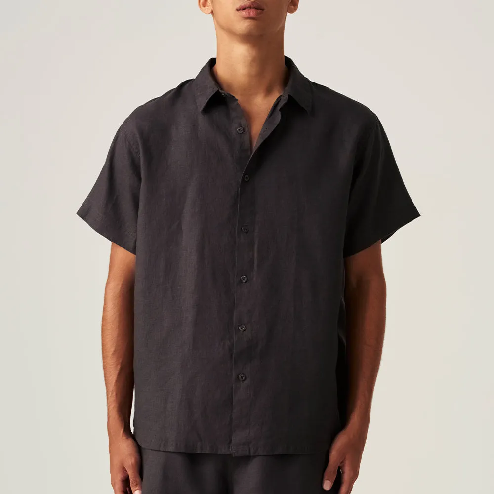 100% Linen Short Sleeve Shirt in Kohl - Mens