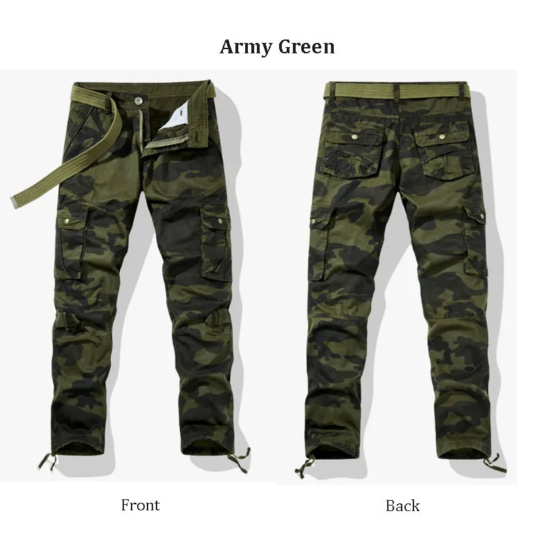 Army Green Mens Relaxed-Fit Cargo Pants Multi Pocket Military Camo Combat Work Pants | 1206