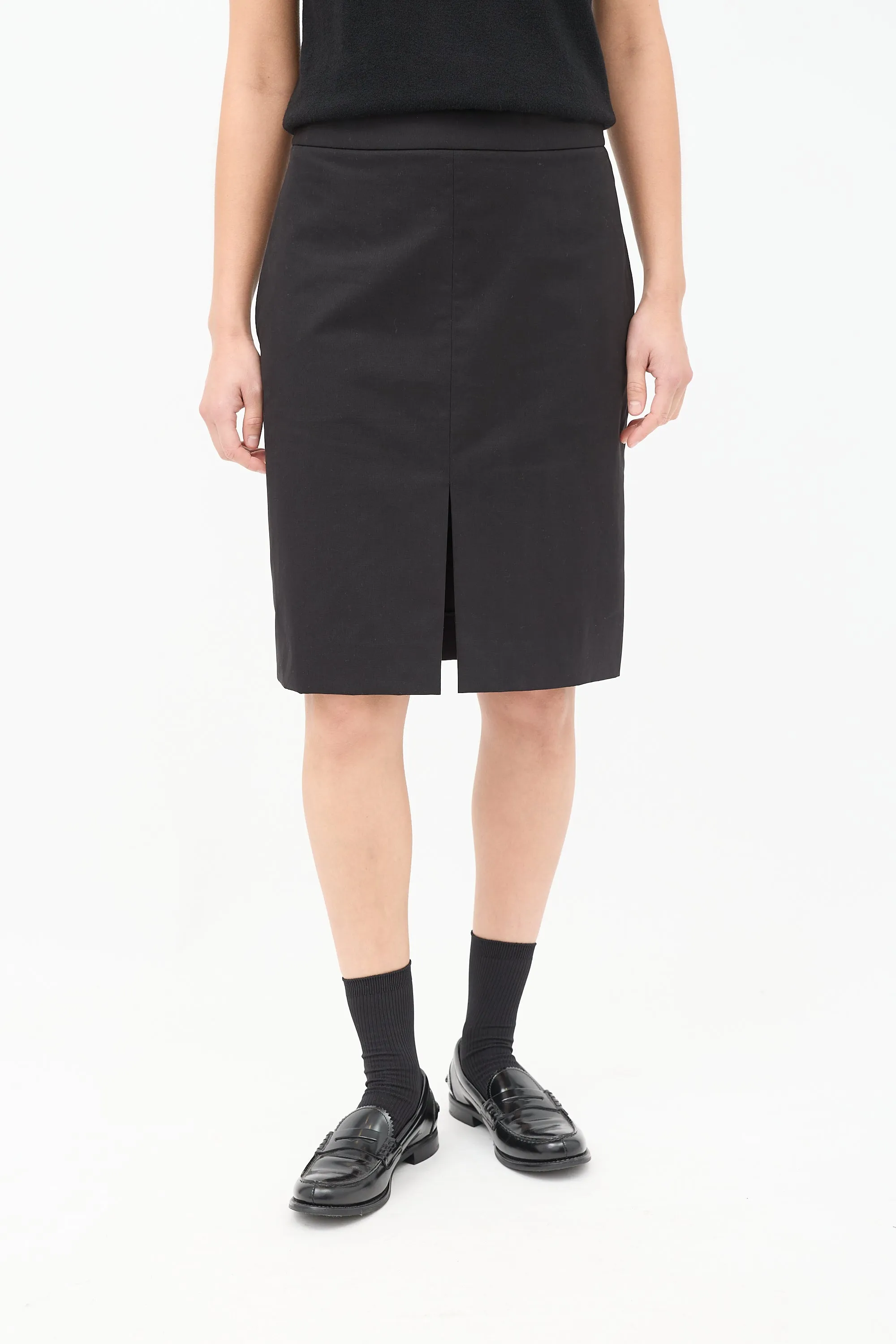 Black Cotton & Cashmere Benson Pencil Skirt