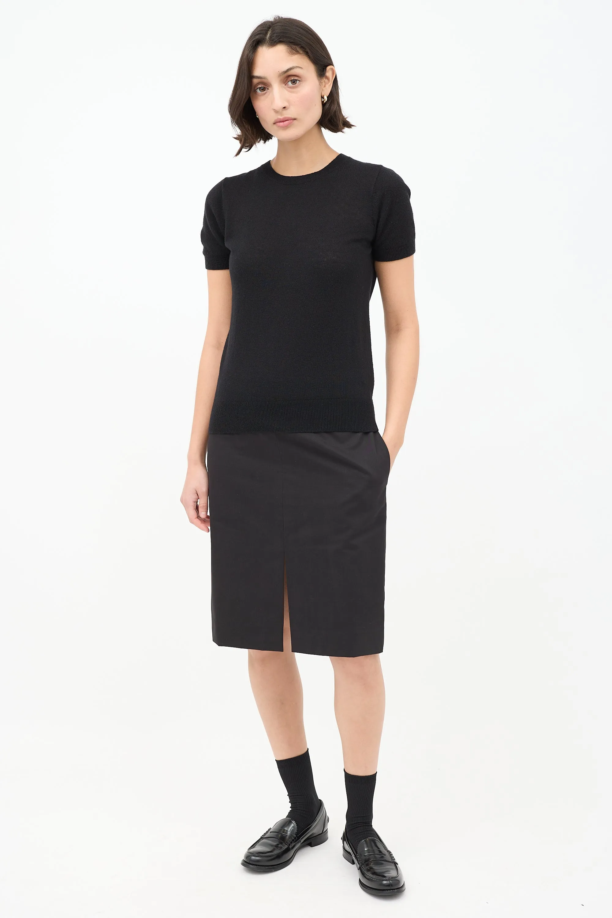 Black Cotton & Cashmere Benson Pencil Skirt