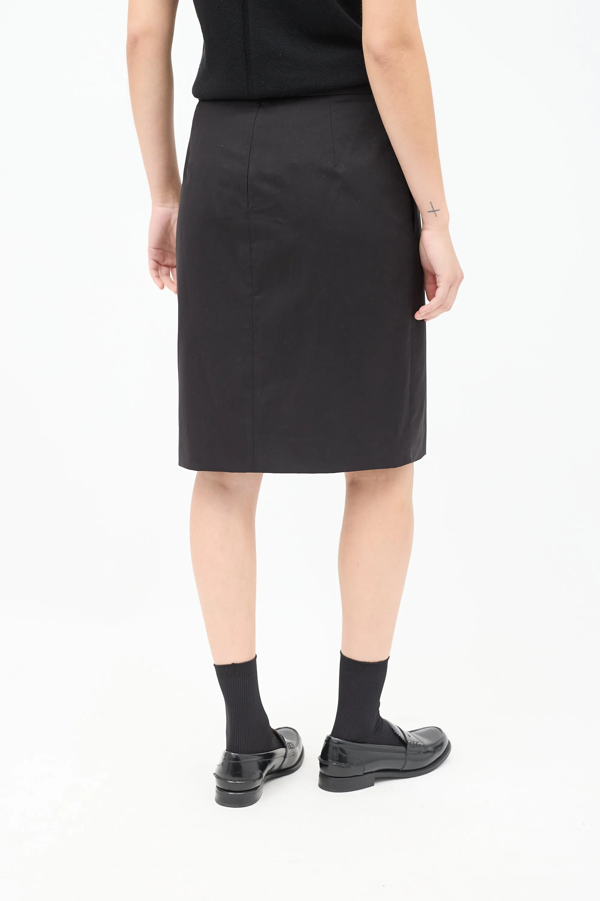 Black Cotton & Cashmere Benson Pencil Skirt