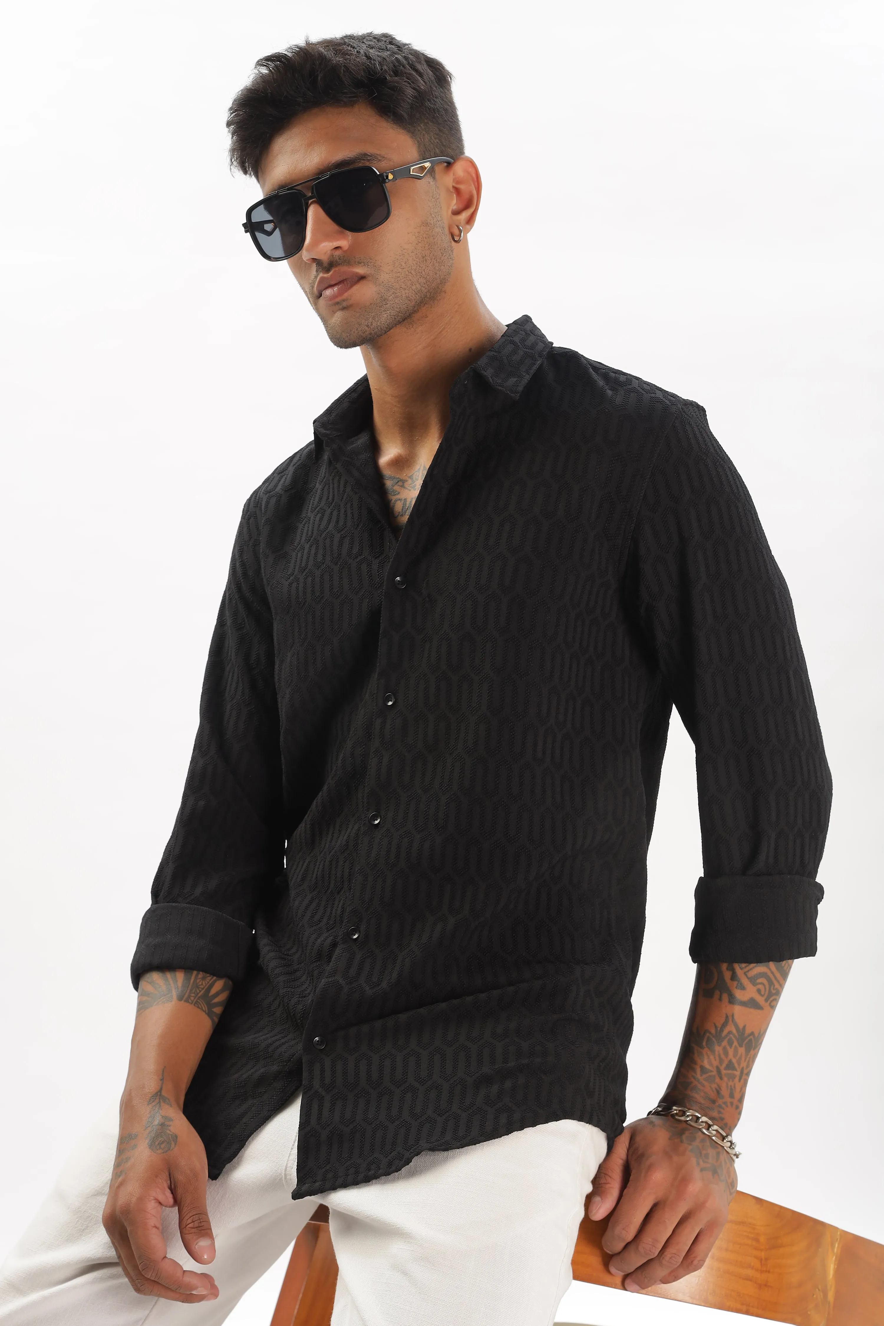 Black - Modern Fit Textured Shirt