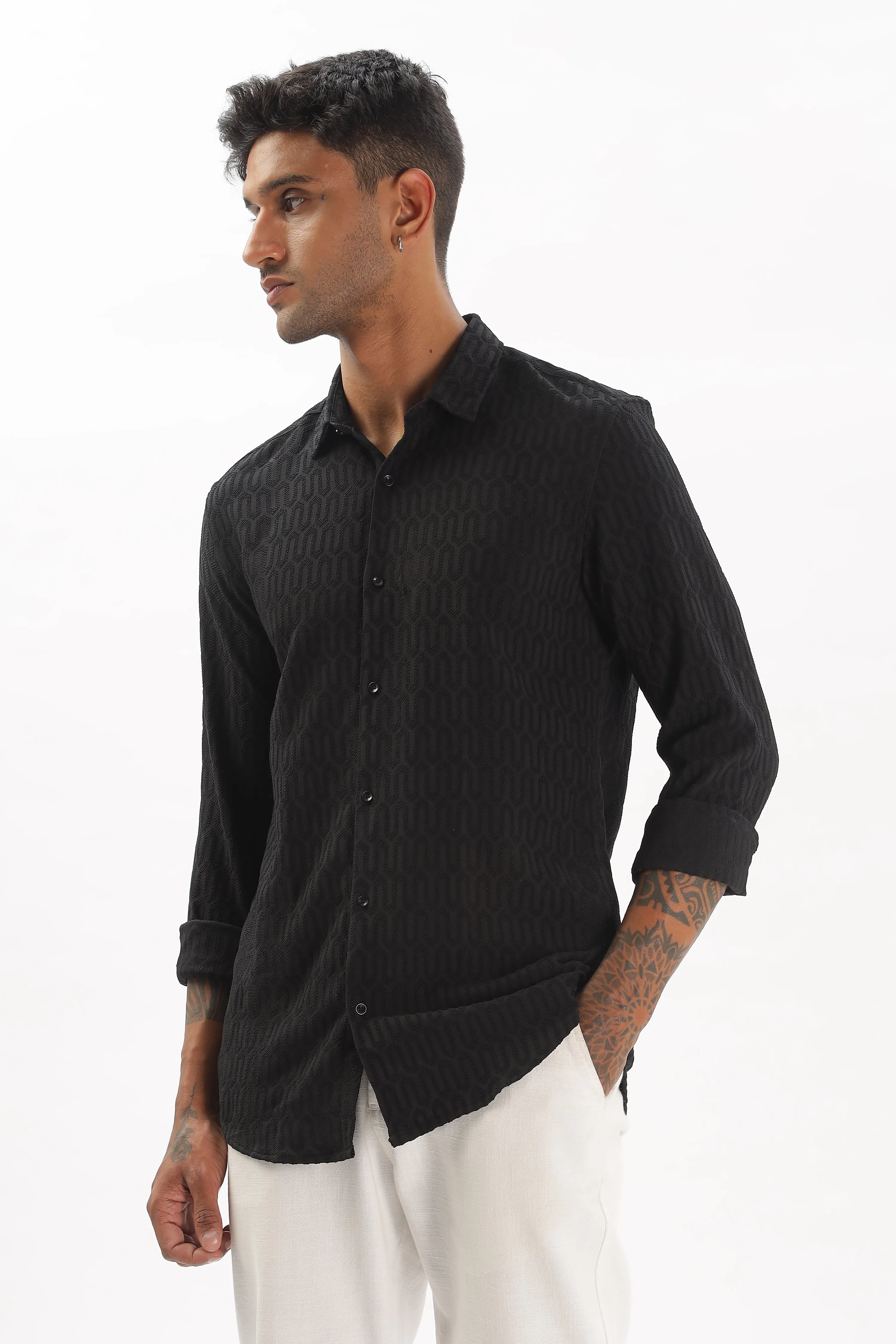 Black - Modern Fit Textured Shirt