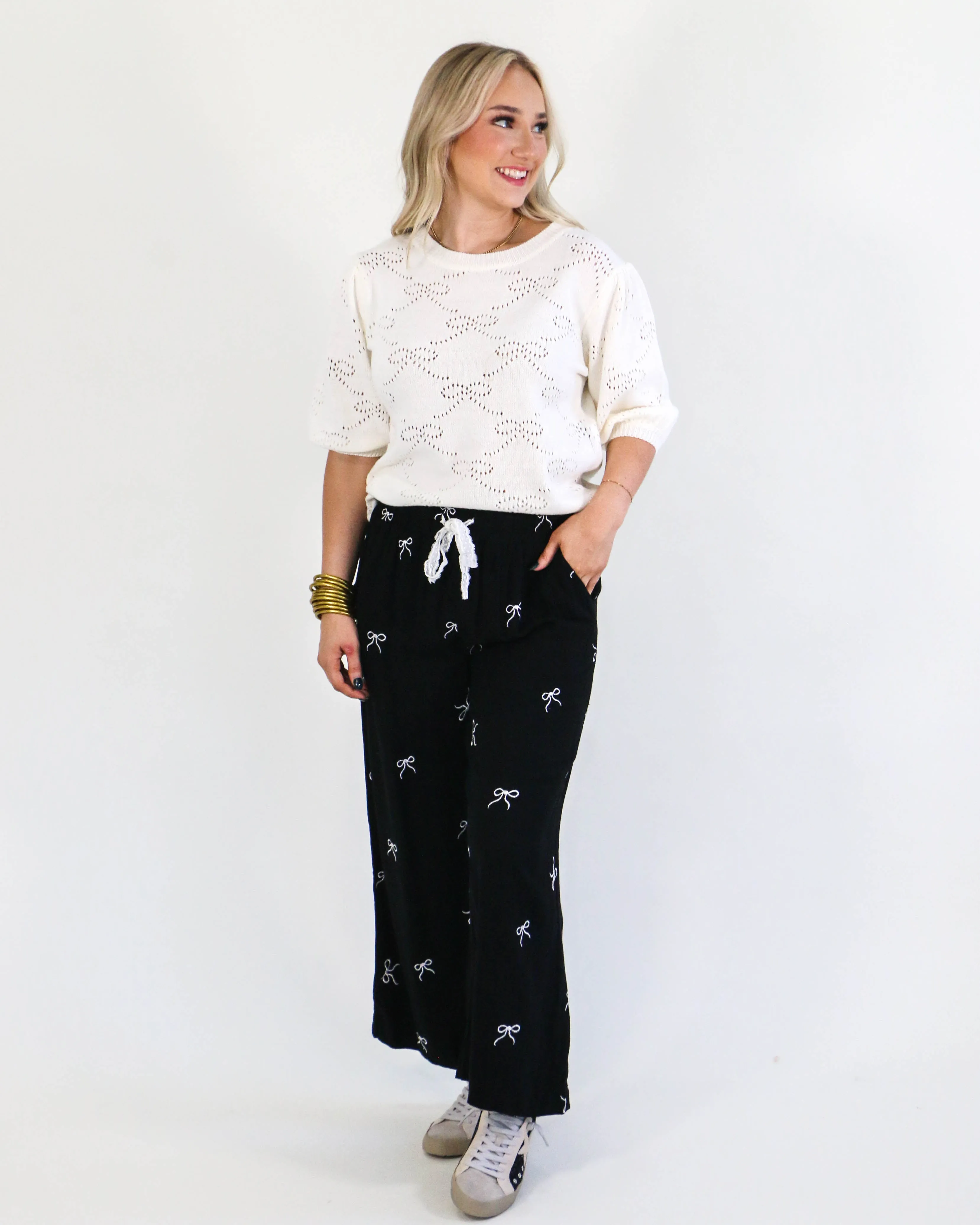 Black Wide Leg Bow Pants