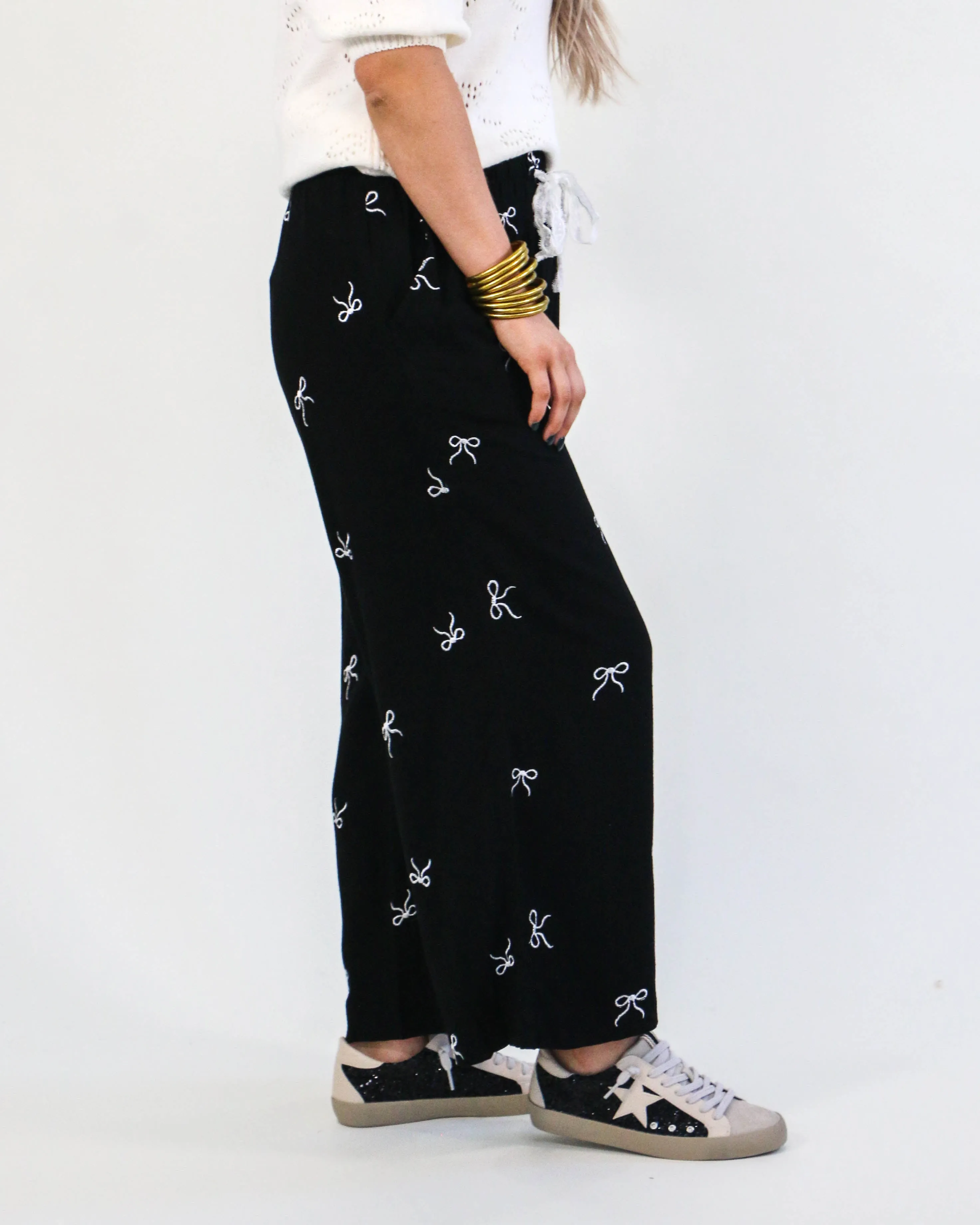 Black Wide Leg Bow Pants