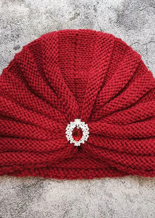 Chic Red Gem Stone Patchwork Knit Bonnie Hat LC0547