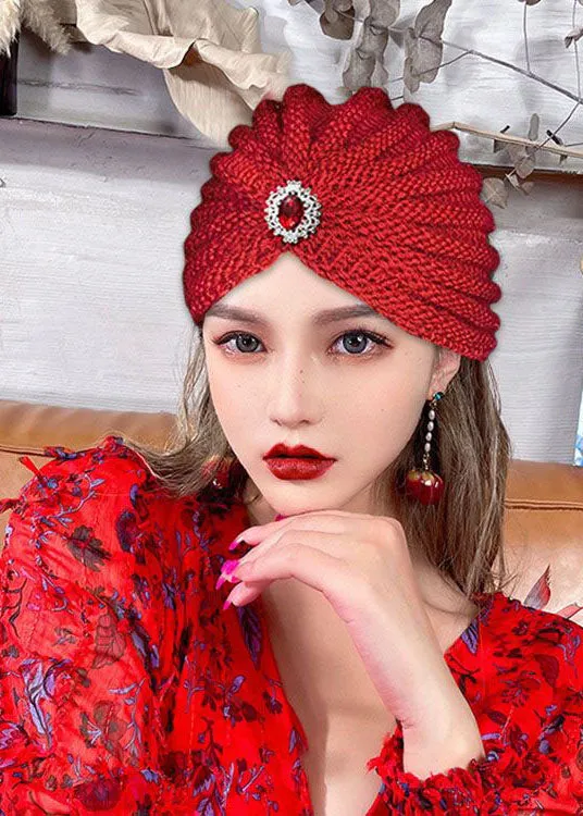 Chic Red Gem Stone Patchwork Knit Bonnie Hat LC0547