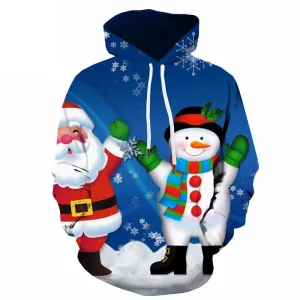 Christmas Sweatshirts men Santa Claus Hooded Casual Snowman Sweatshirt Printed New Year Hoody Anime