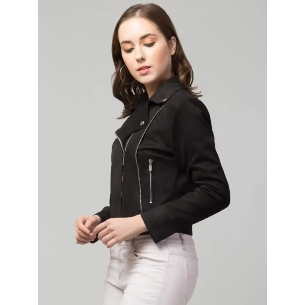 Classic Zipper Suede Biker Jacket