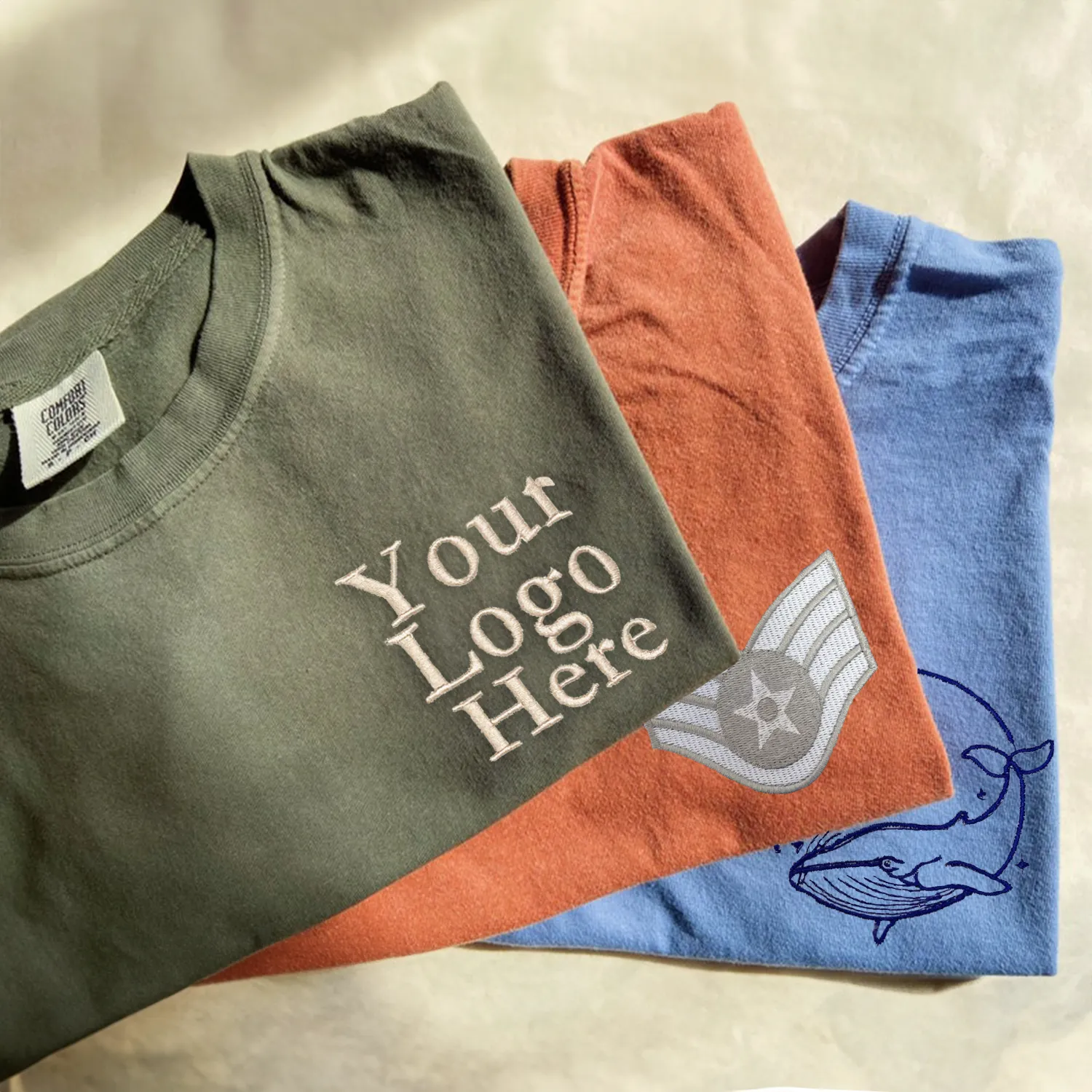 Comfort Color® Custom Embroidered Text Logo T-Shirts