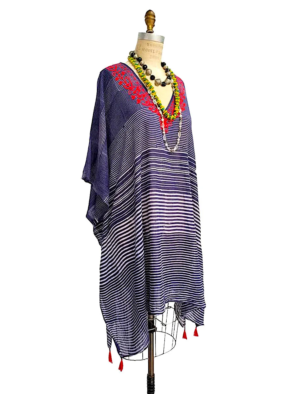 Cotton Caftan Navy Stripe