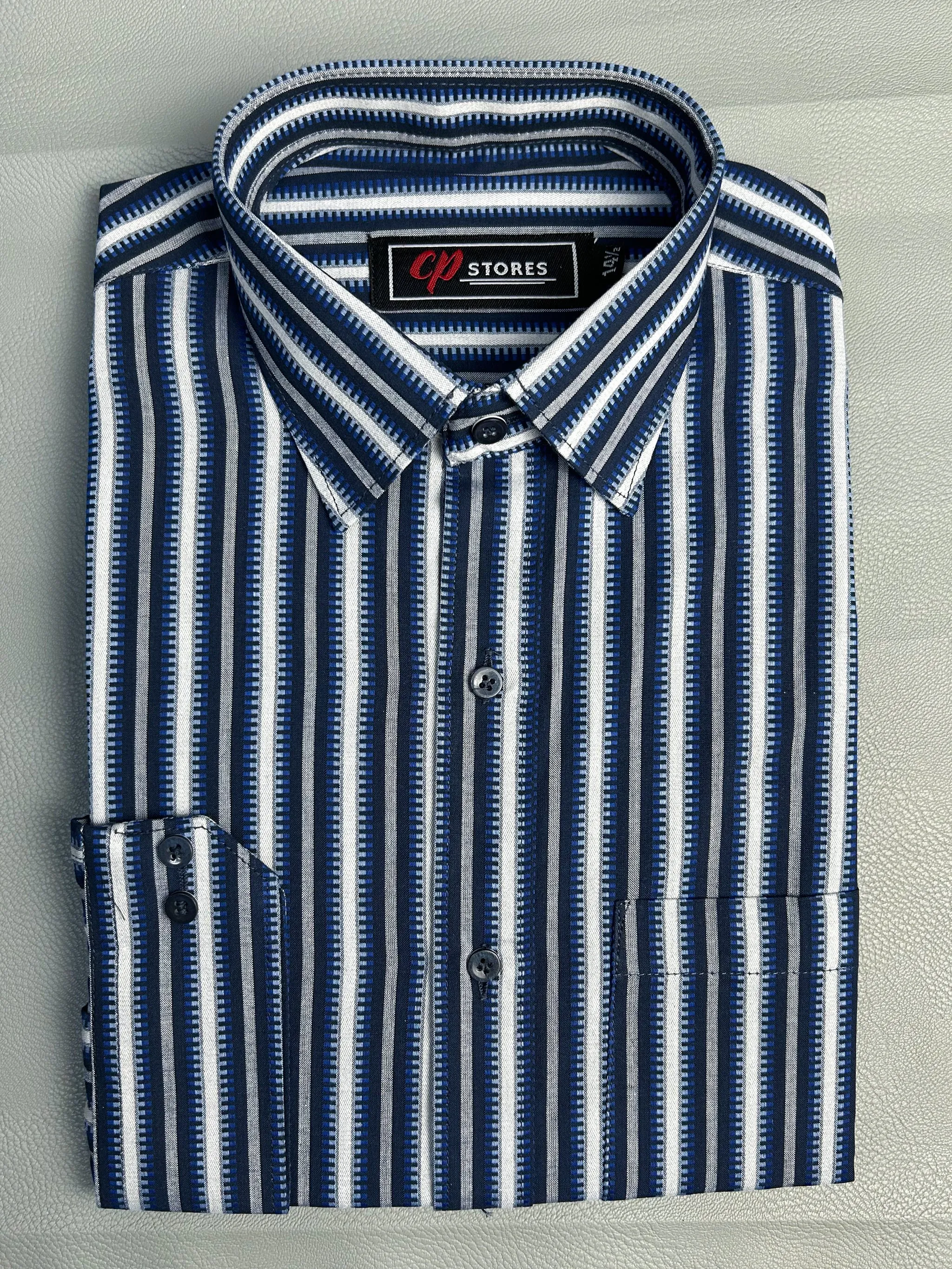 Dark Blue Lines Formal Dress Shirt For Men MFS125