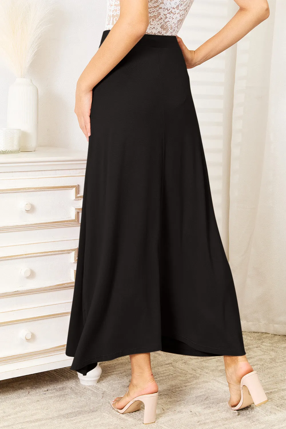 Double Take Full Size Soft Rayon Drawstring Waist Maxi Skirt