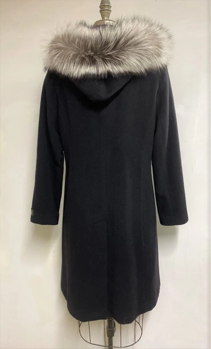 Elena Classic Coat - Cashmere & Wool Blend - Detachable Fox Hood