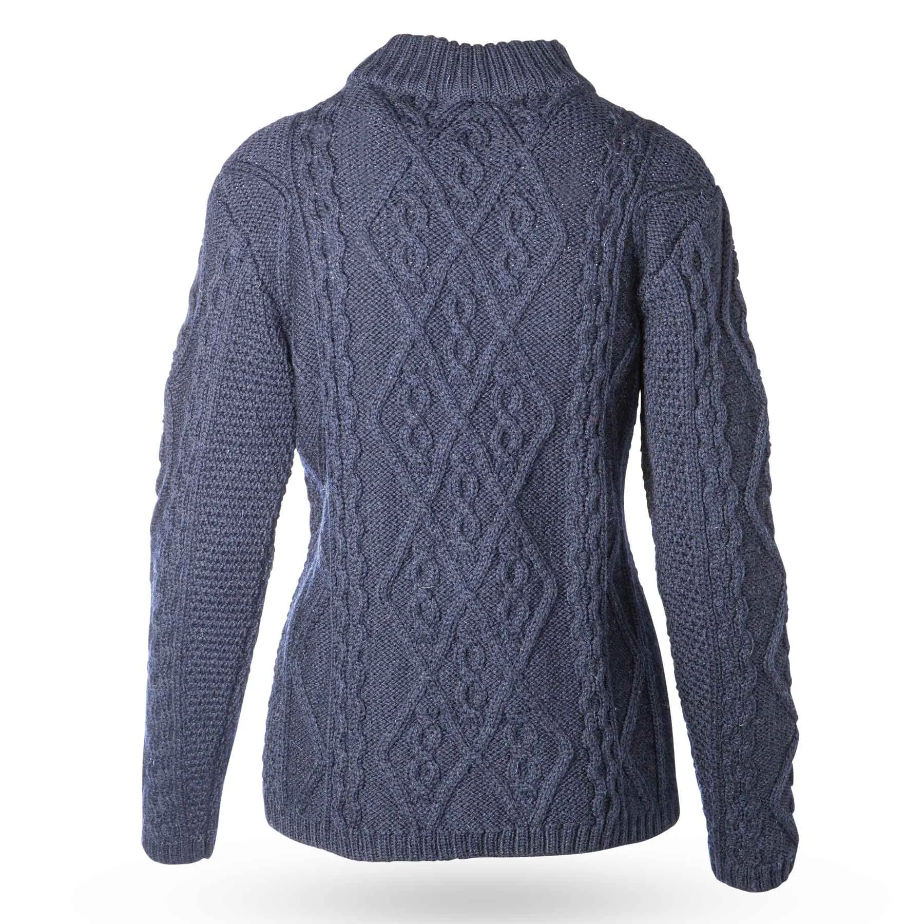 Faux Turtleneck Aran Knit Sweater- Navy