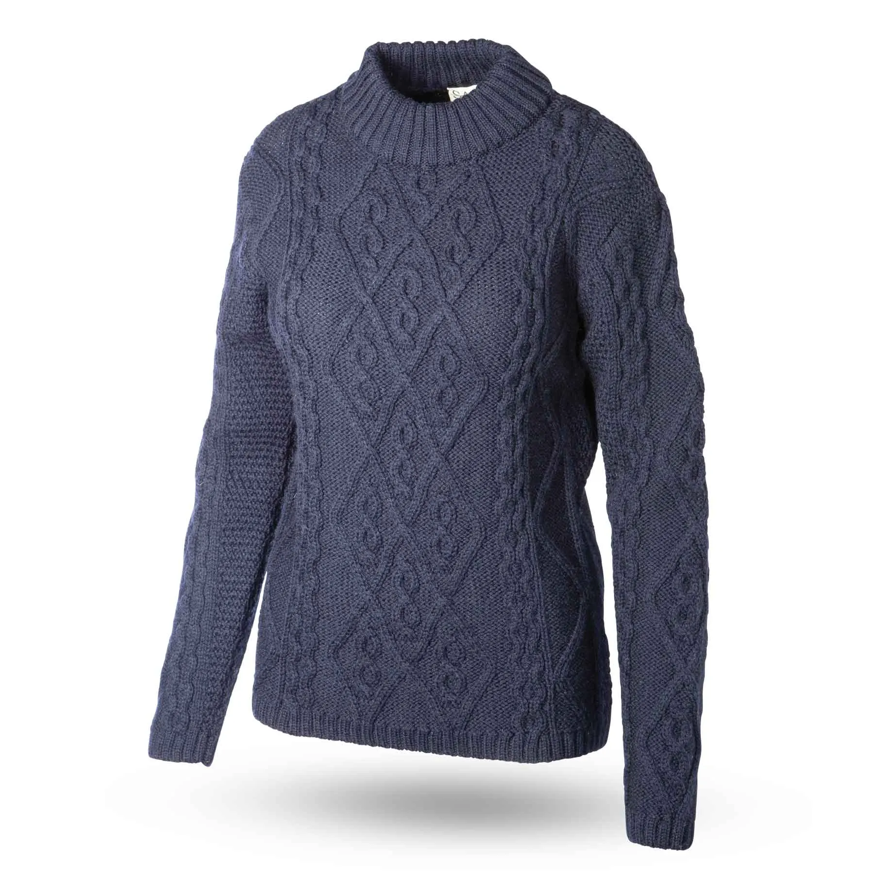 Faux Turtleneck Aran Knit Sweater- Navy