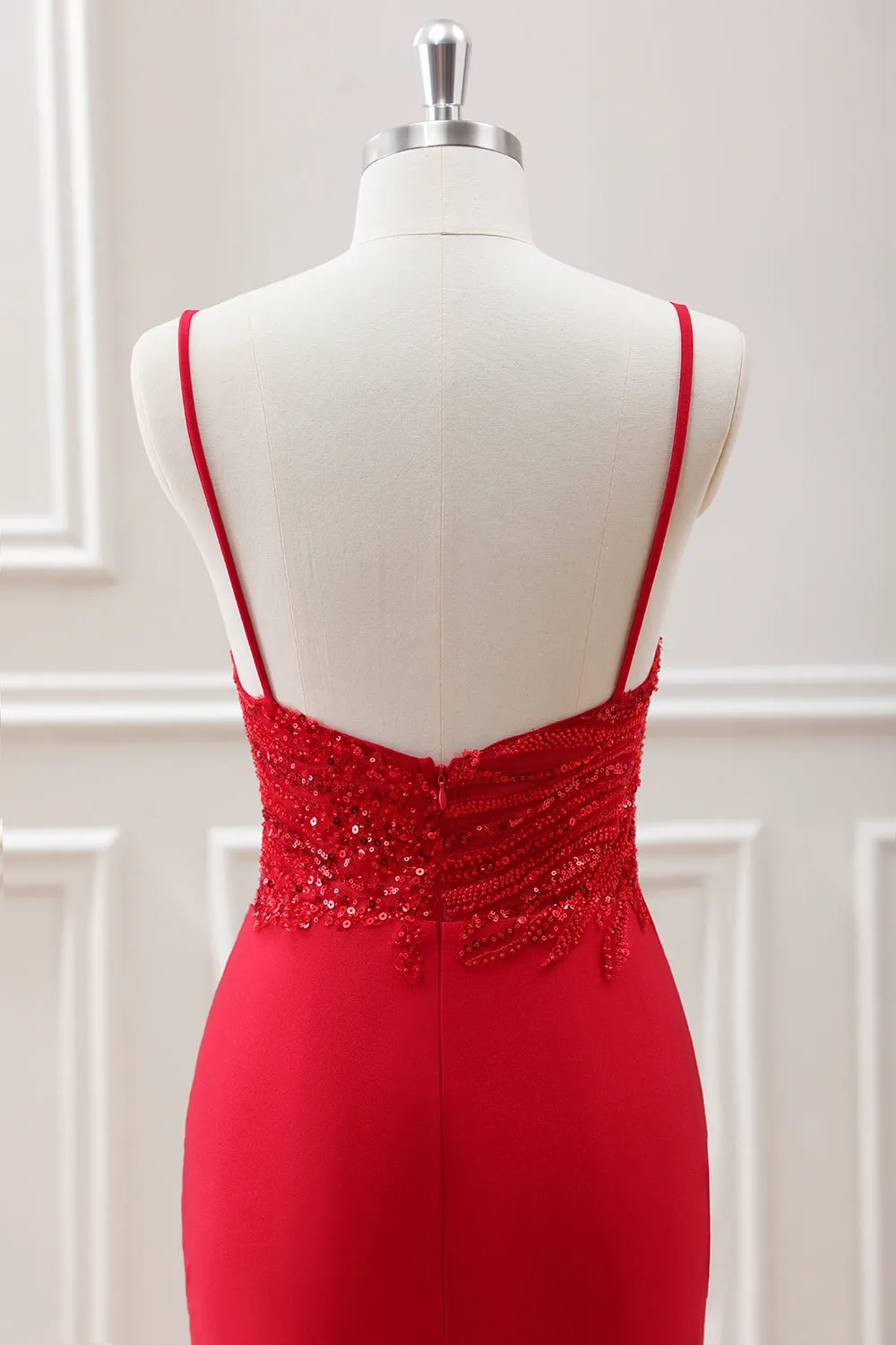 Glitter Red Bodycon Spaghetti Straps Sequined Mini Dress