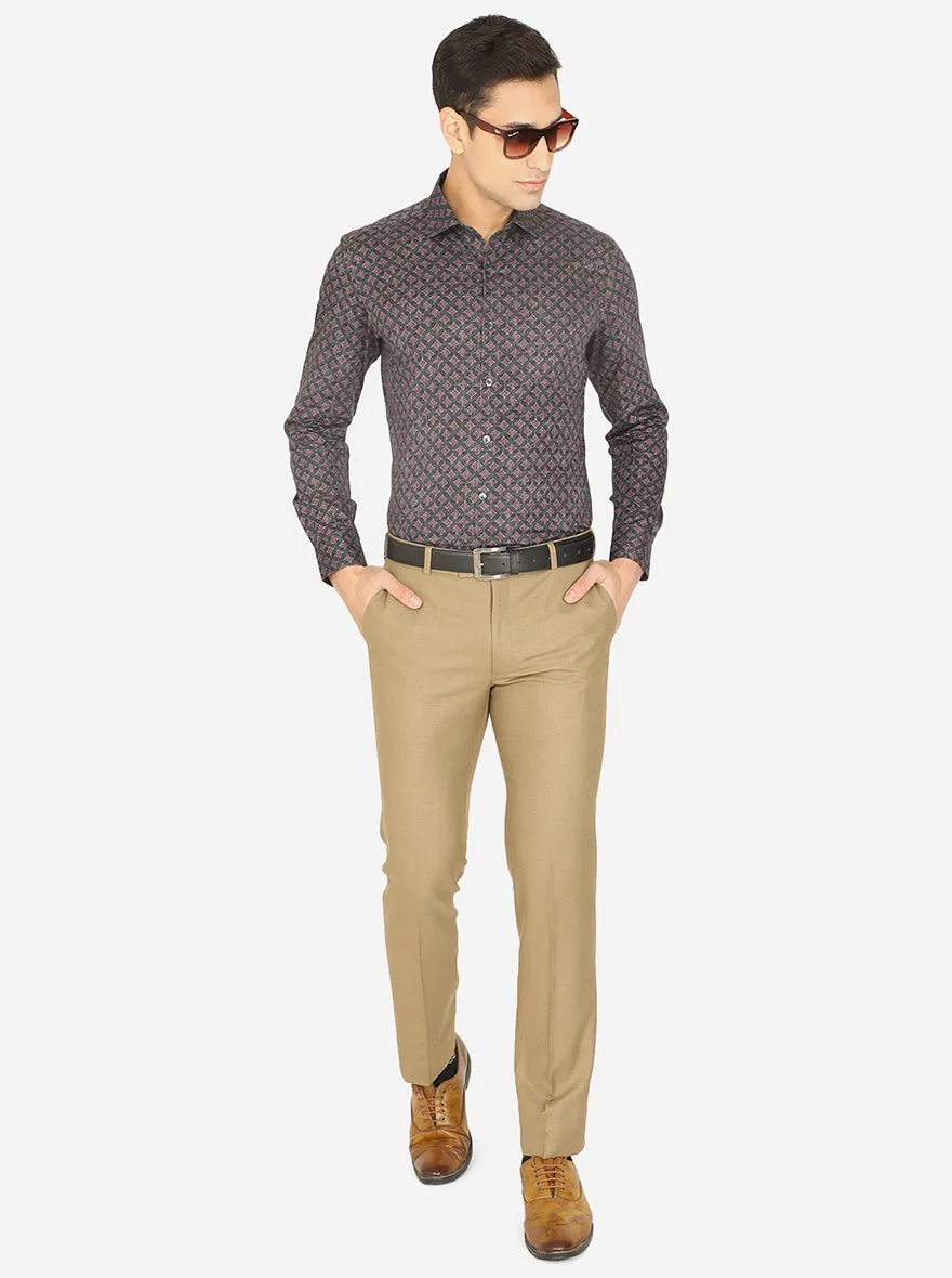 Grey & Red Printed Slim Fit Party Wear Shirt | Wyre