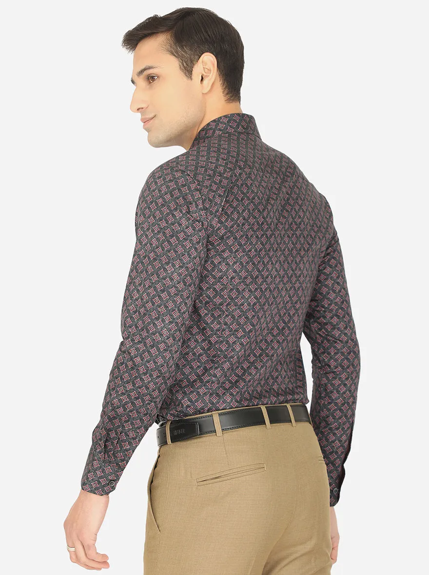 Grey & Red Printed Slim Fit Party Wear Shirt | Wyre