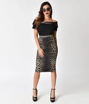 Hell Bunny 1950s Style Leopard Panthera Pencil Skirt