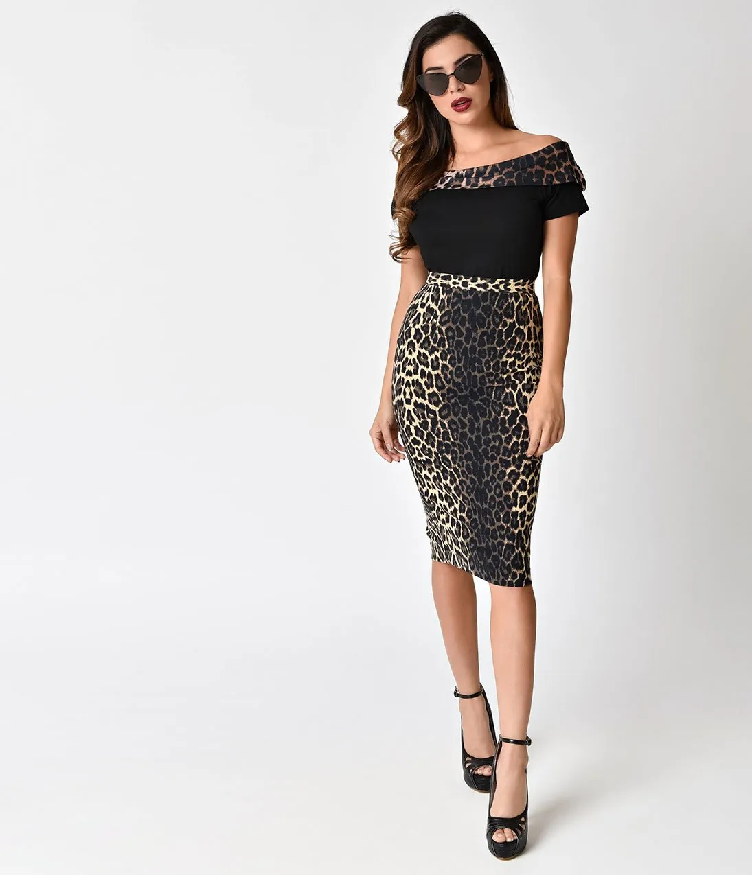 Hell Bunny 1950s Style Leopard Panthera Pencil Skirt