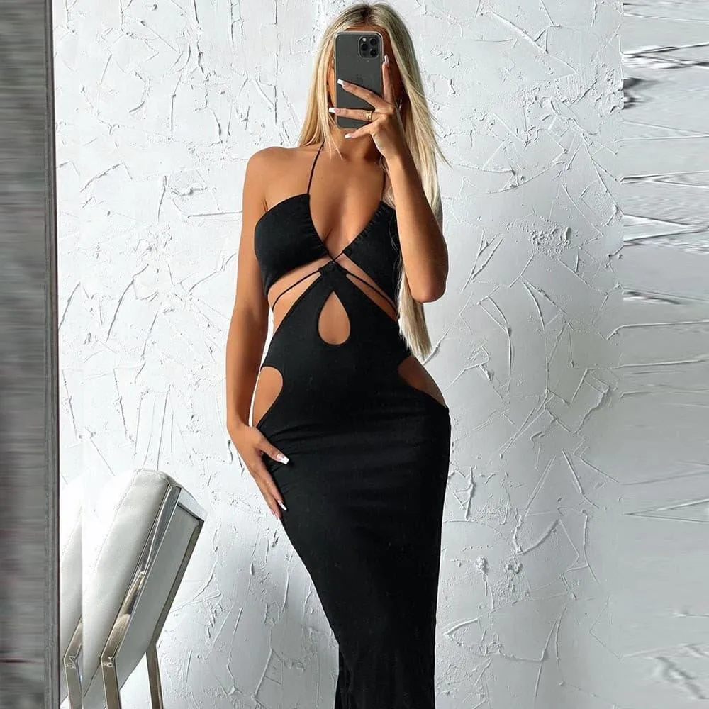 Hollow sling wrap chest long dress