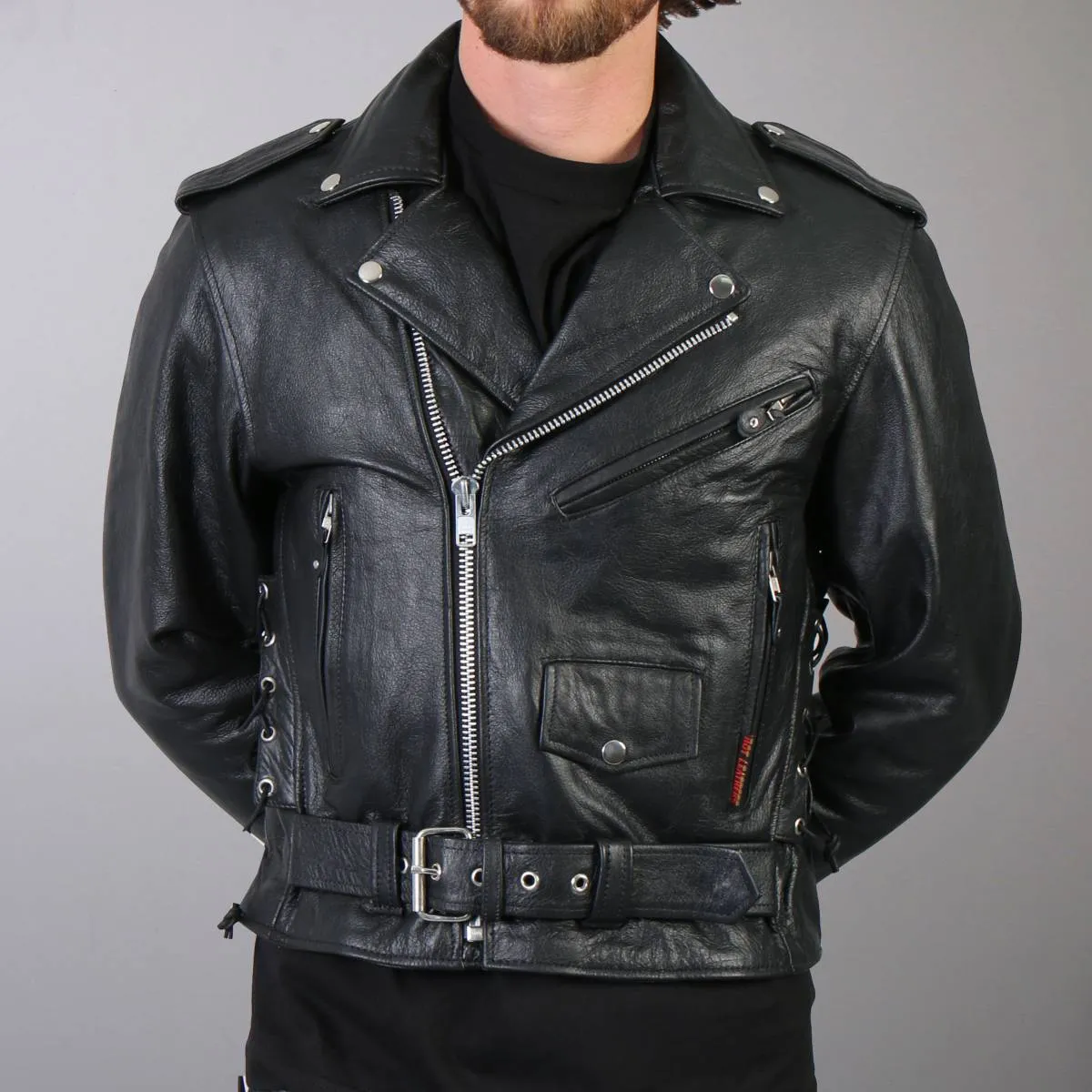 Hot Leathers JKM1002 Classic Men’s Motorcycle Leather Jacket with Zip Out Lining