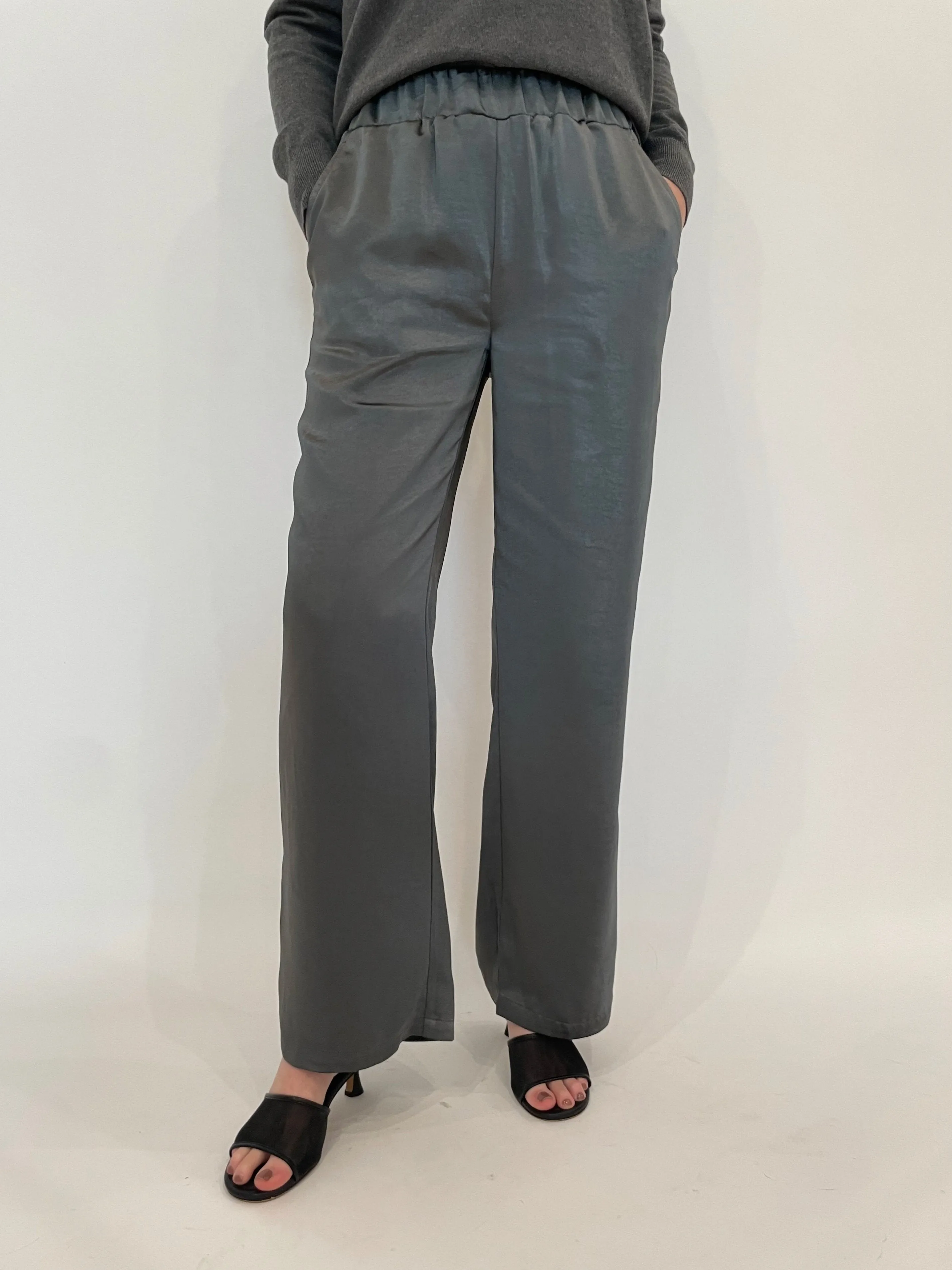 Jesse Satin Pants - Gunmetal