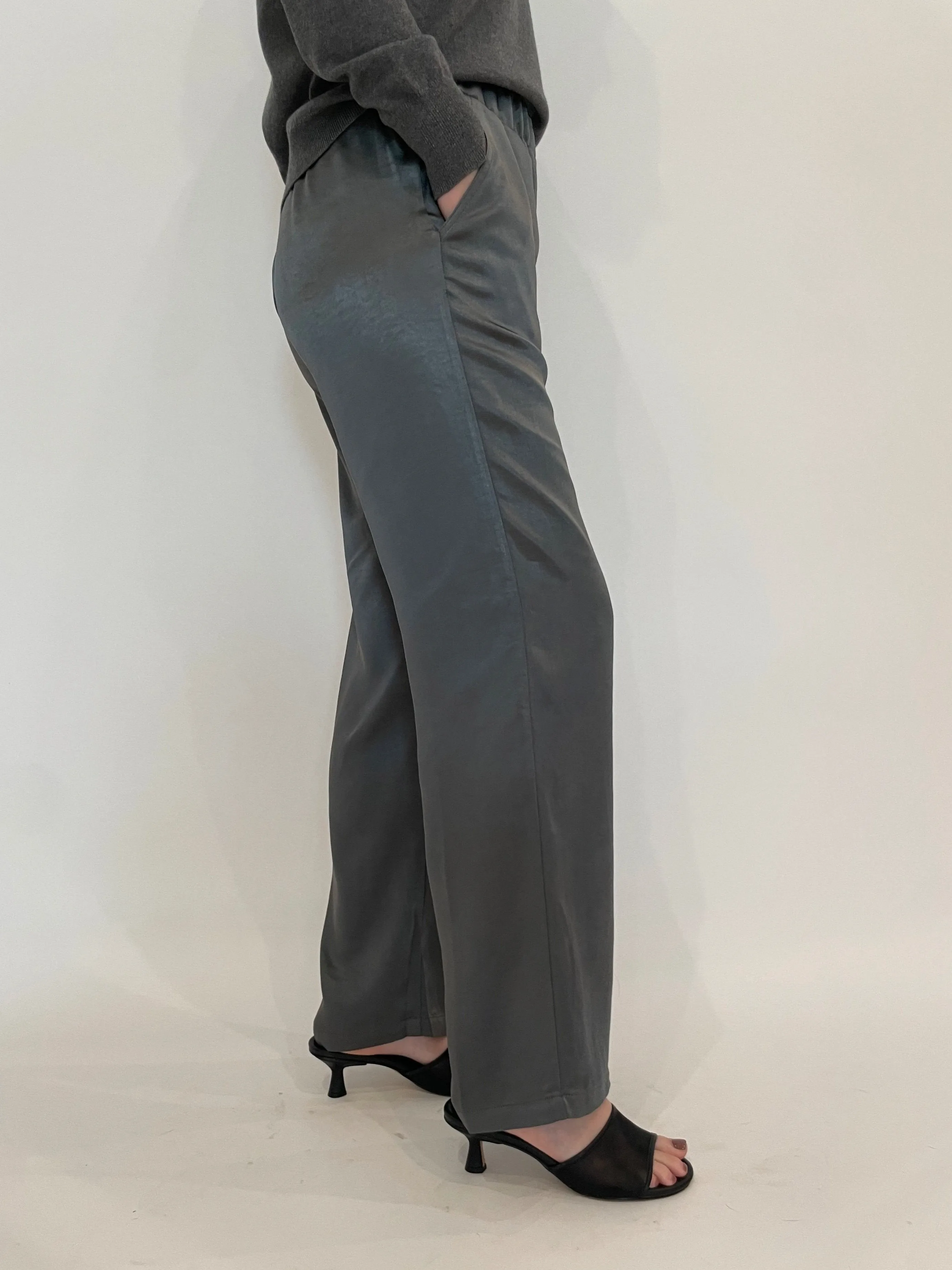 Jesse Satin Pants - Gunmetal