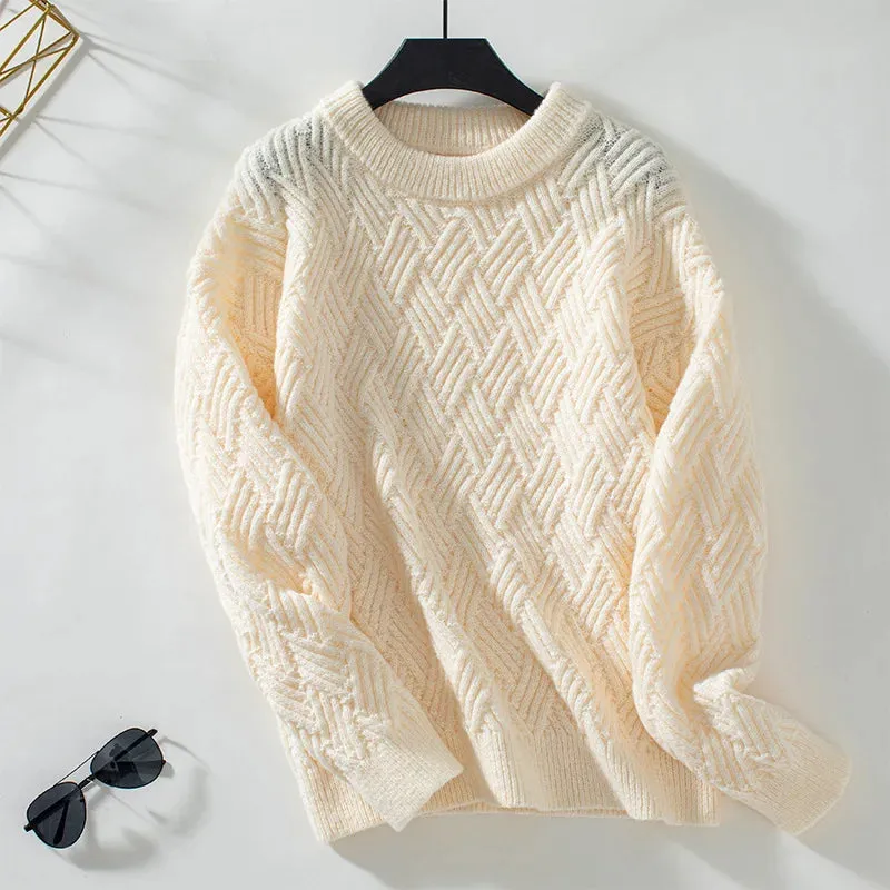 Joskaa Solid Color Casual Long Sleeved Knitted Sweaters Round Neck Fashion Warm Women's Pullovers 2024 New Female Commute Street Tops