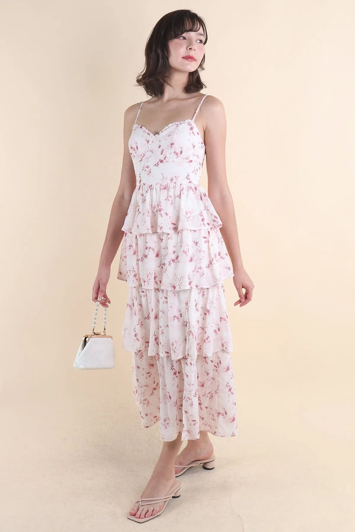 KALLIE FLORAL TIER MAXI IN PINK