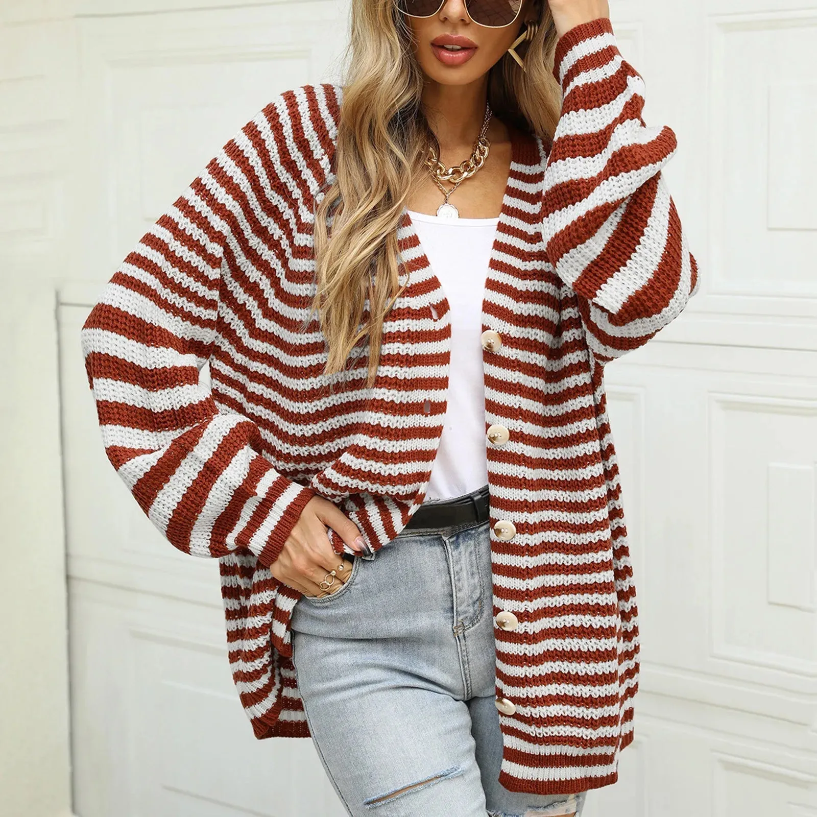 Knitted Long Sleeve Cardigan Christmas Sweater - Autumn Winter Warm Casual