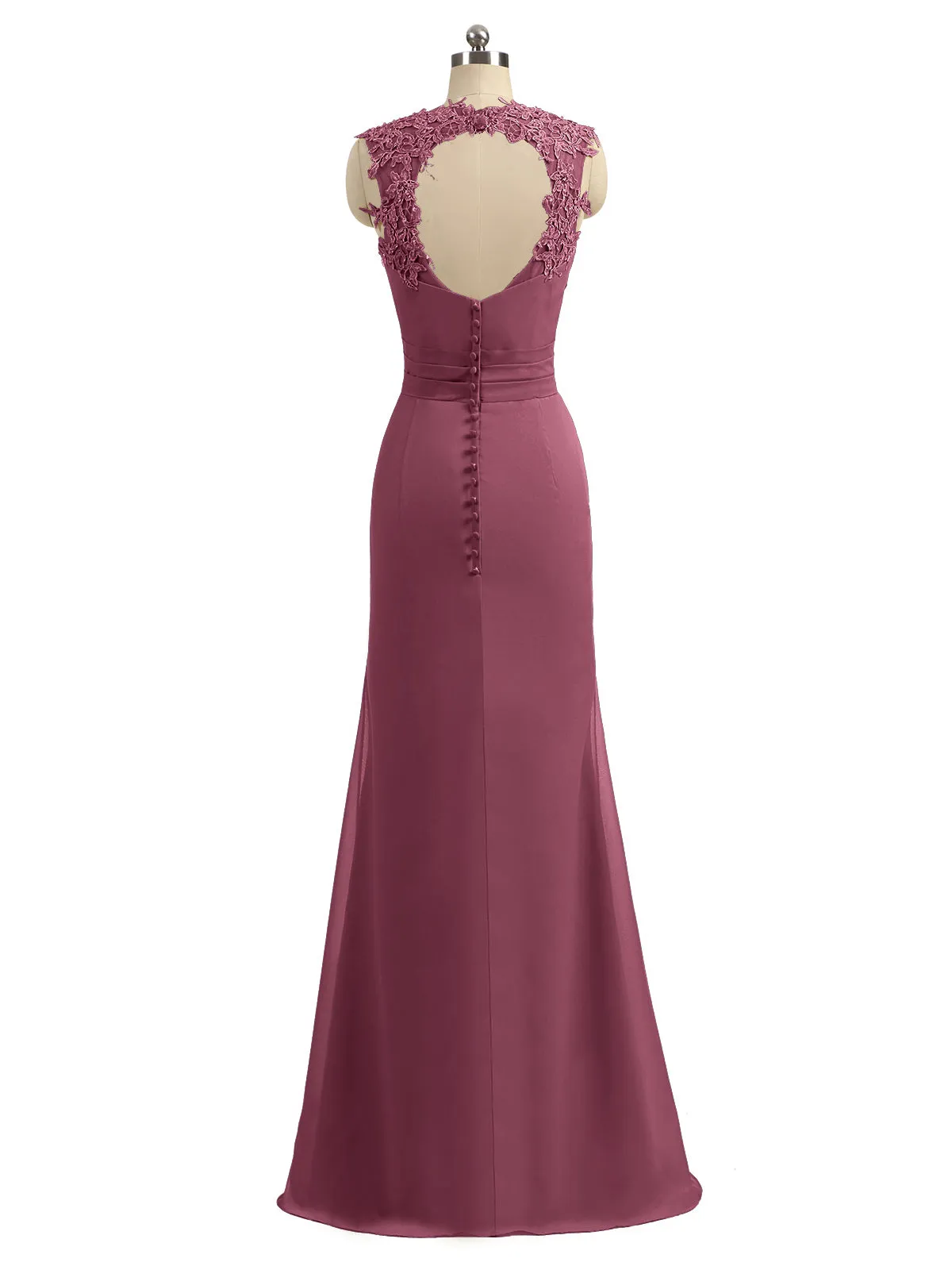 Lace Appliqued Strap Sheath Open Back Dress Mulberry