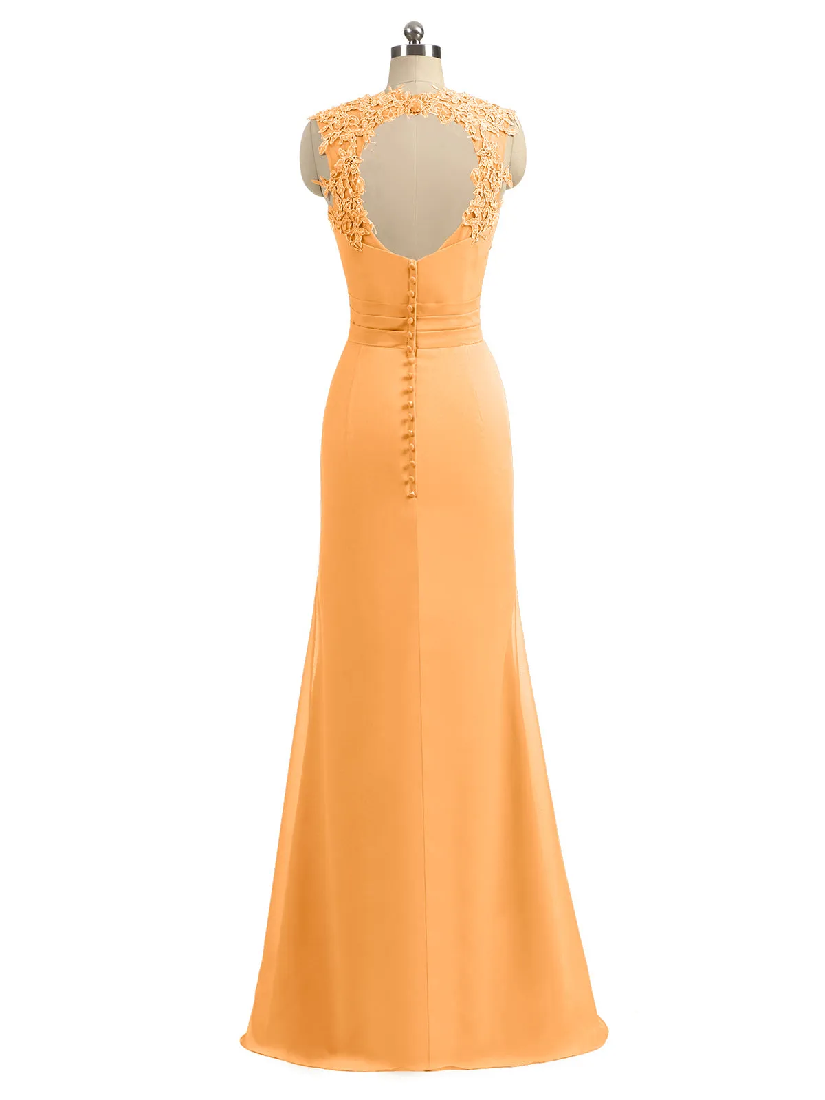 Lace Appliqued Strap Sheath Open Back Dress Tangerine