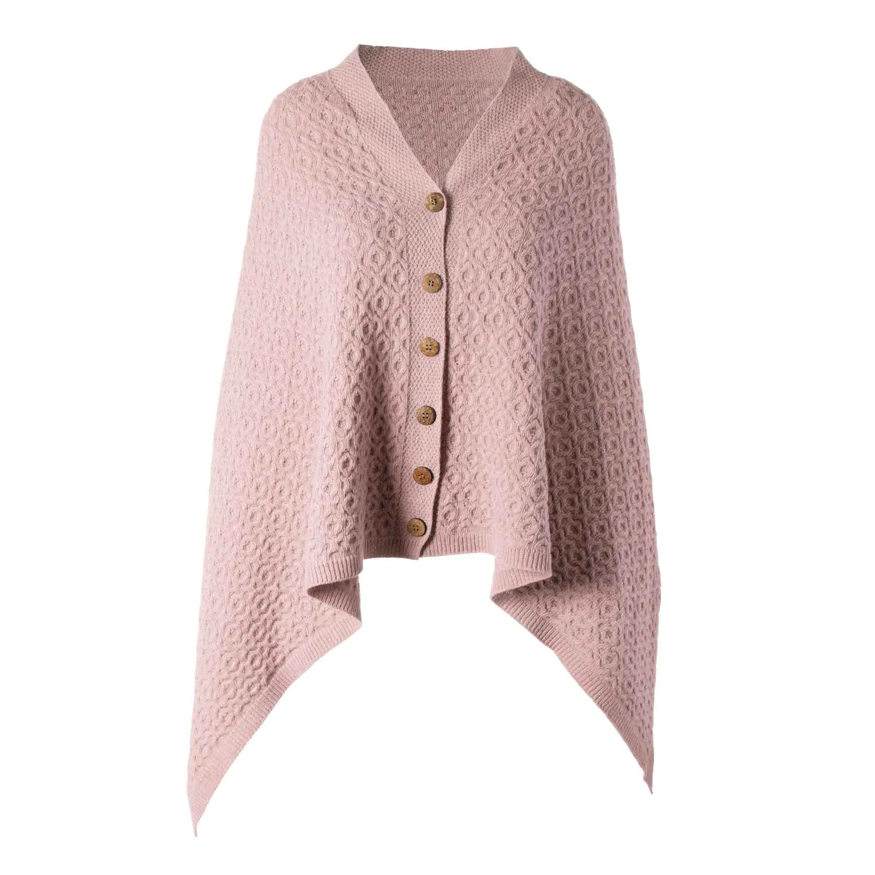 Lambswool Aran Knit Poncho- Pink