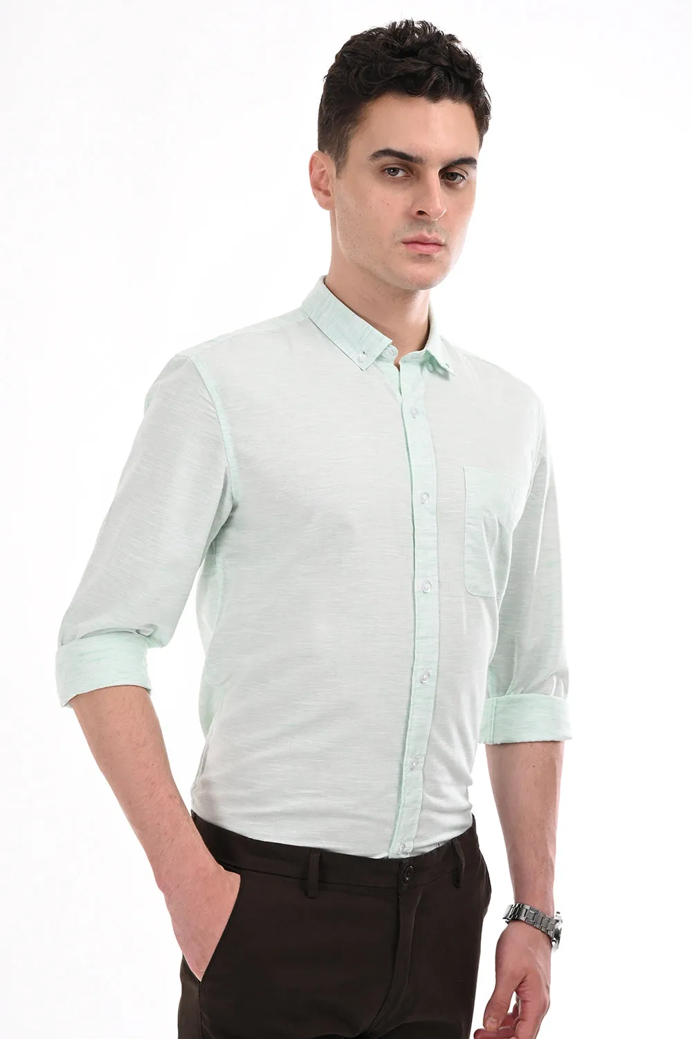 Light Green Lenin Semi Formal Shirt