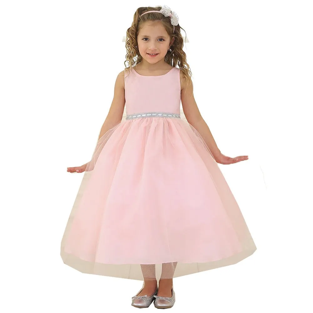 Little Girls Blush Rhinestone Tulle Flower Girl Dress 2T-6