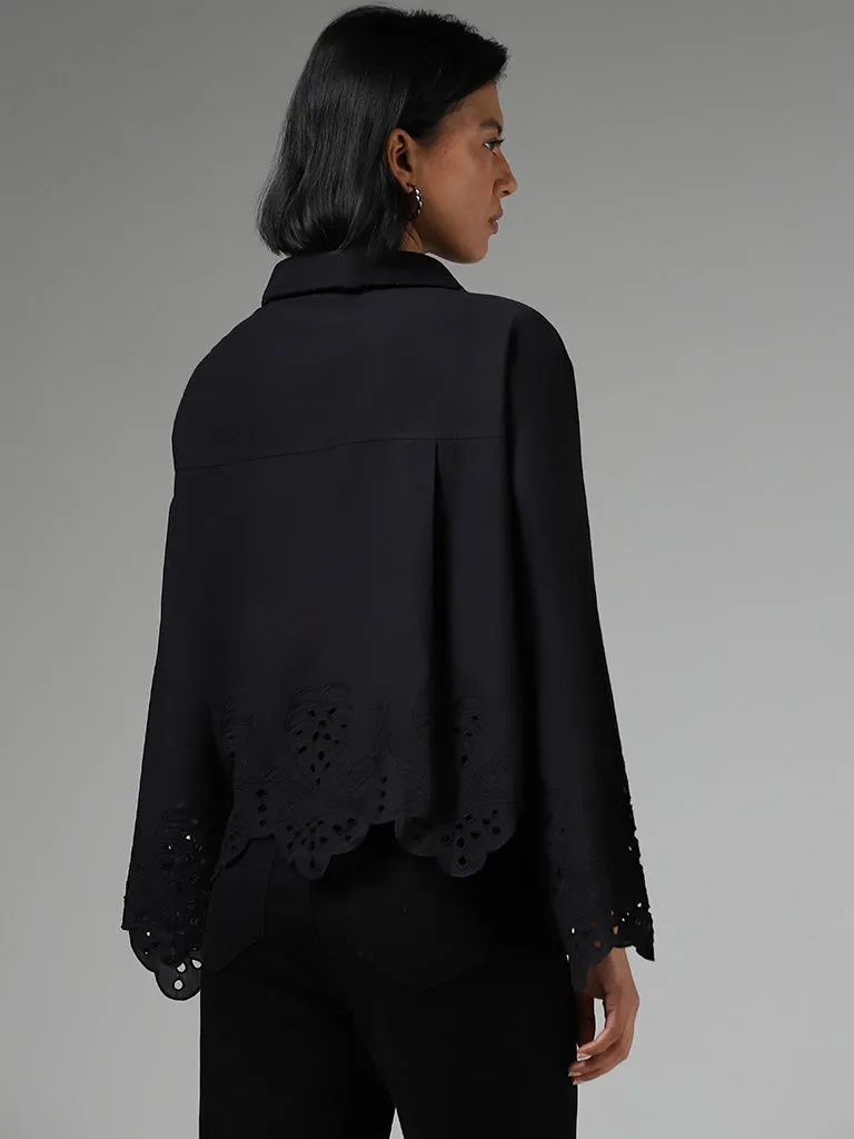 LOV Cut-Work Embroidered Black Shirt