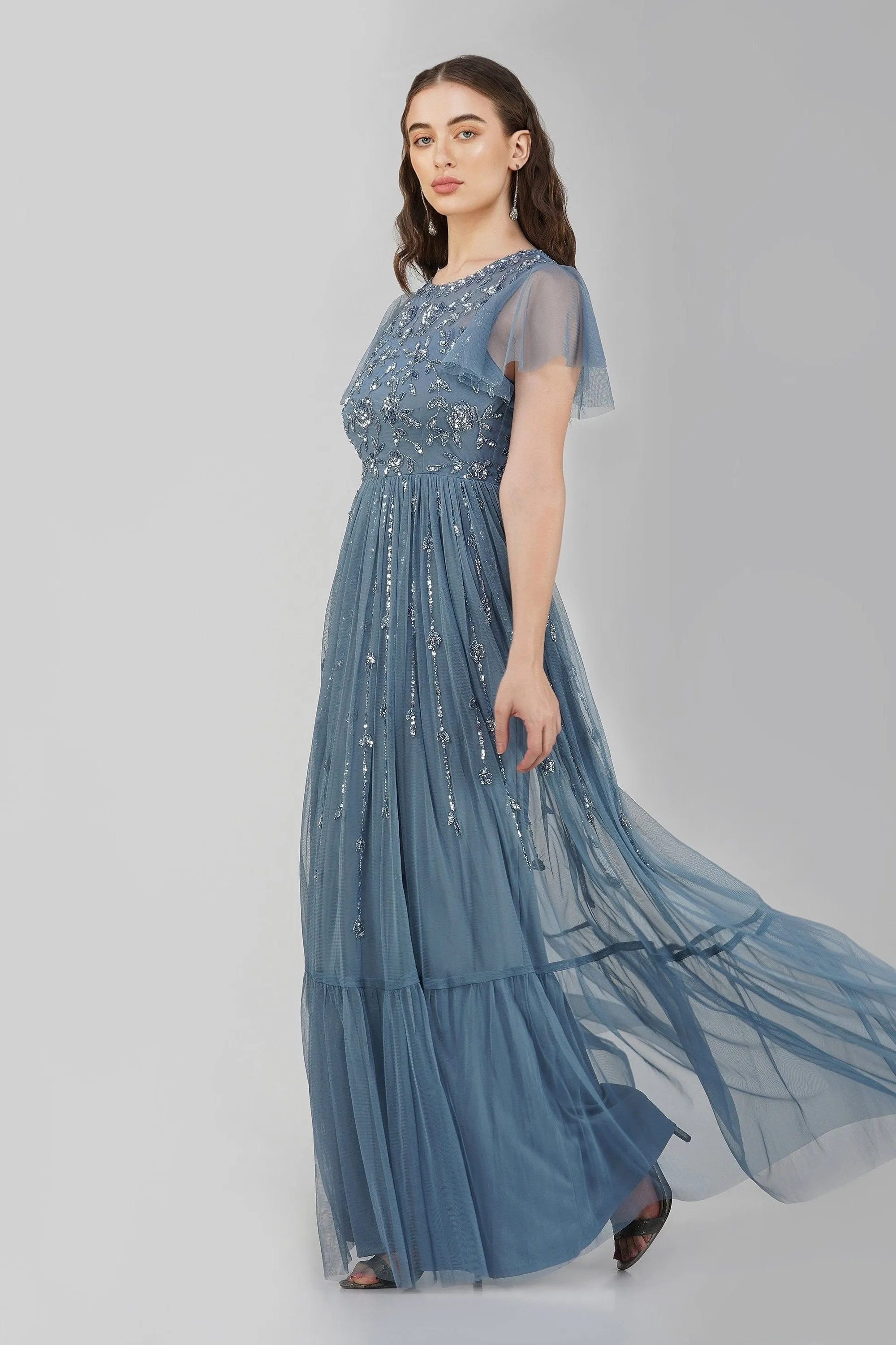 Marly Blue Embellished Maxi Dress