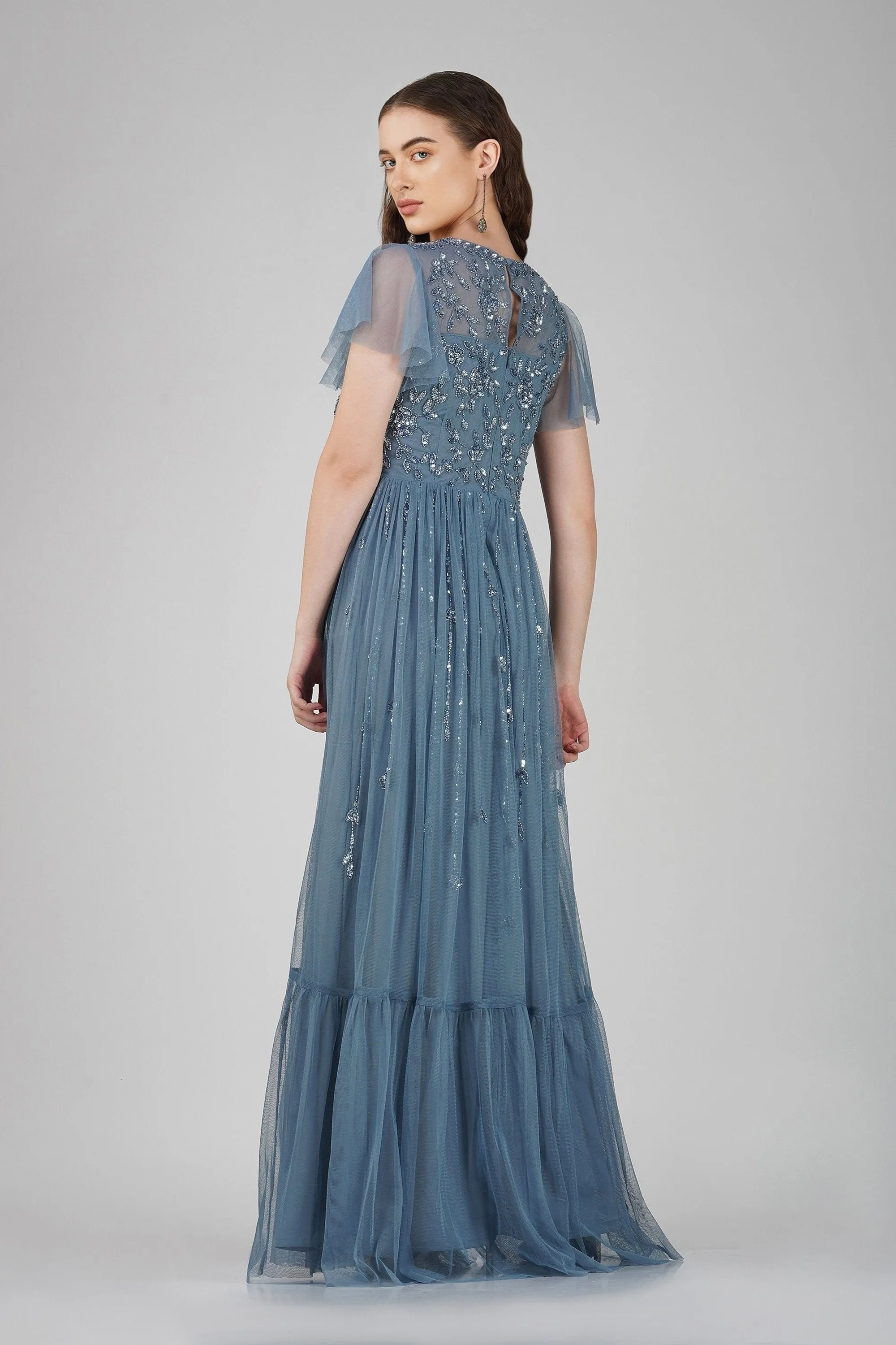 Marly Blue Embellished Maxi Dress