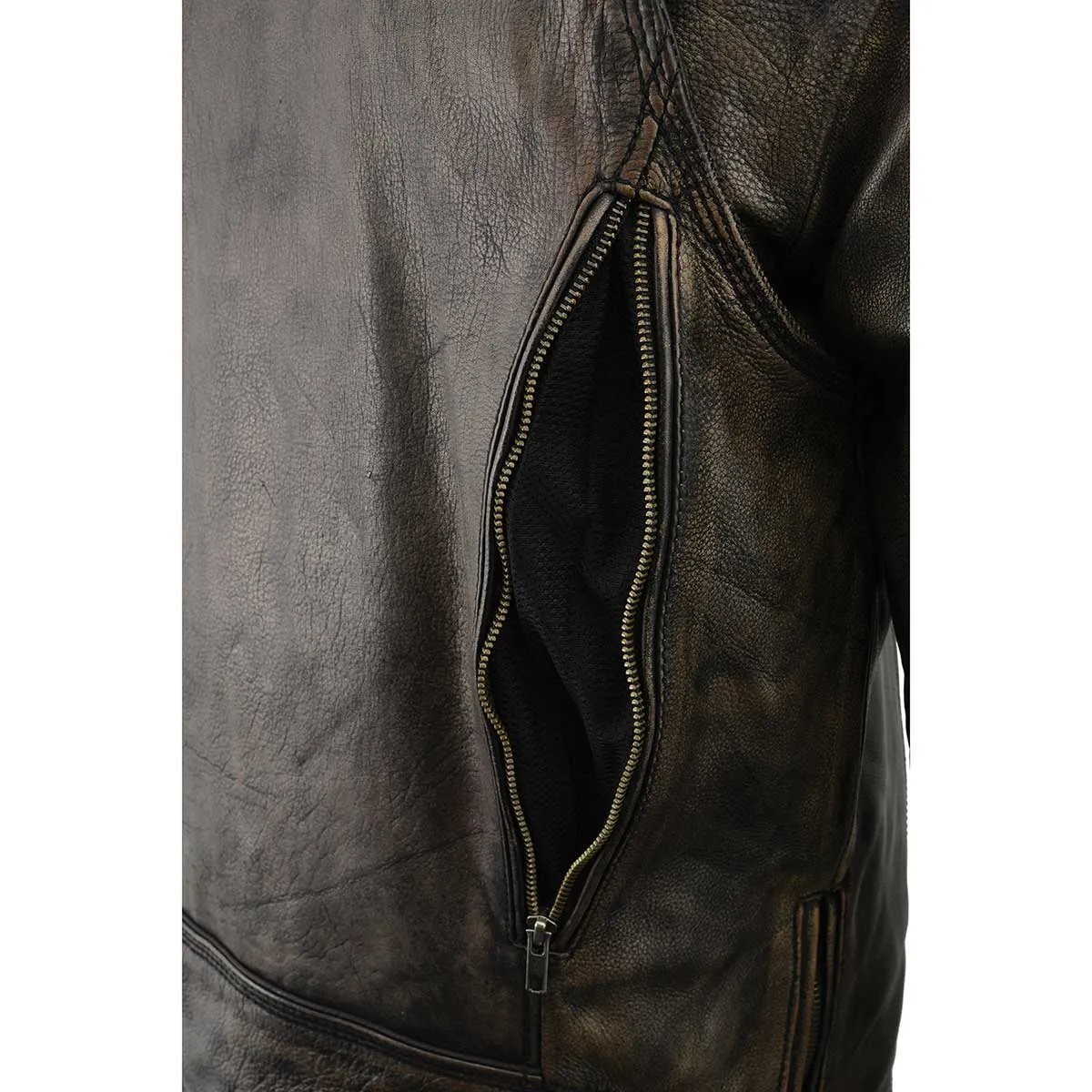 Milwaukee Leather MLM1515 Men's Classic Beltless Distressed Brown Leather Triple Stitched Motorcycle Biker Jacket