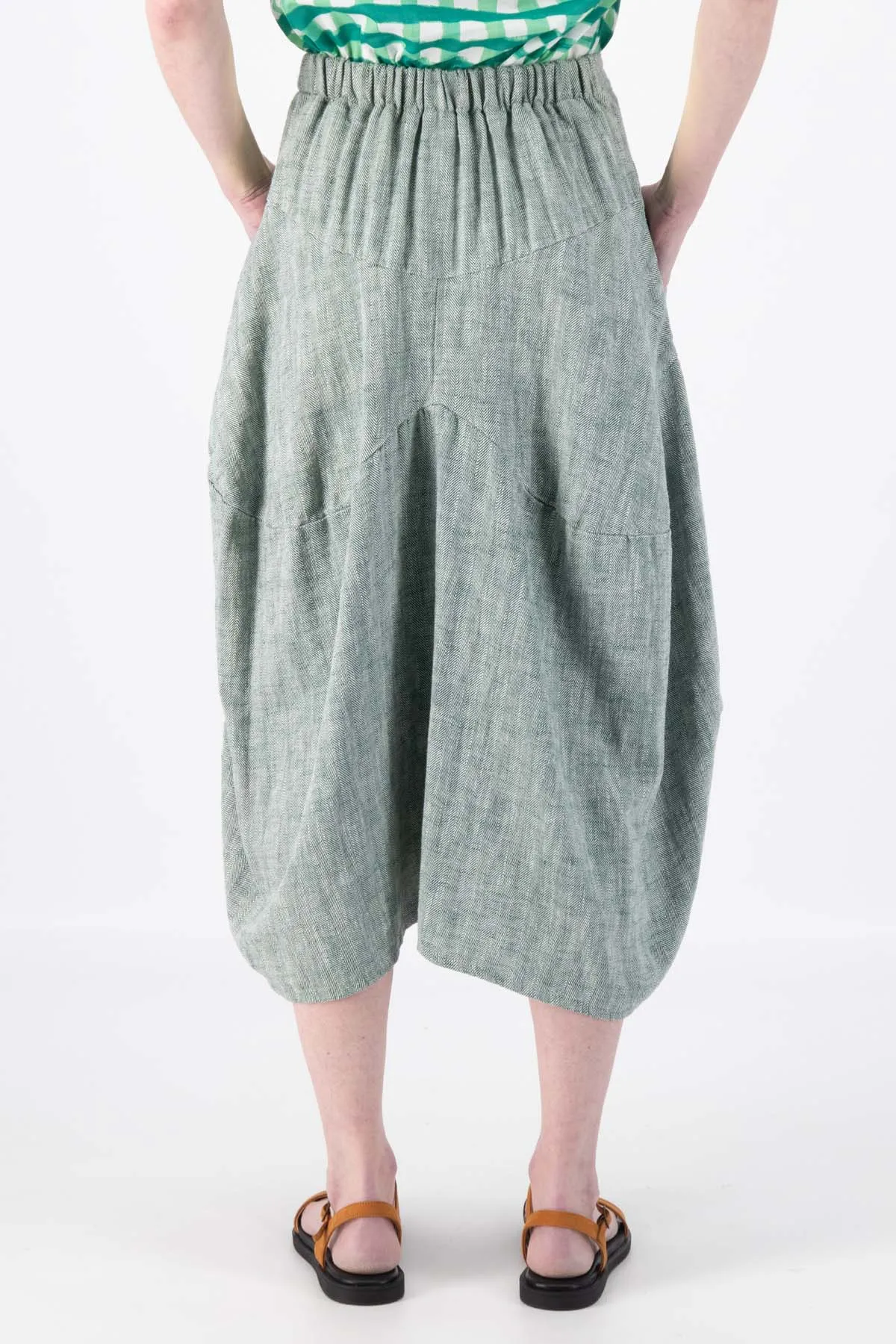 Milwaukee Panorama Skirt Green in Herringbone Linen