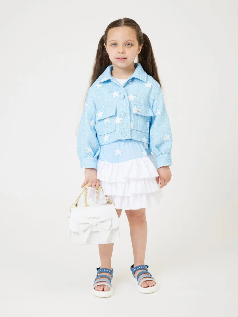 Monnalisa Girls Denim Stars Ruffle Skirt in Blue