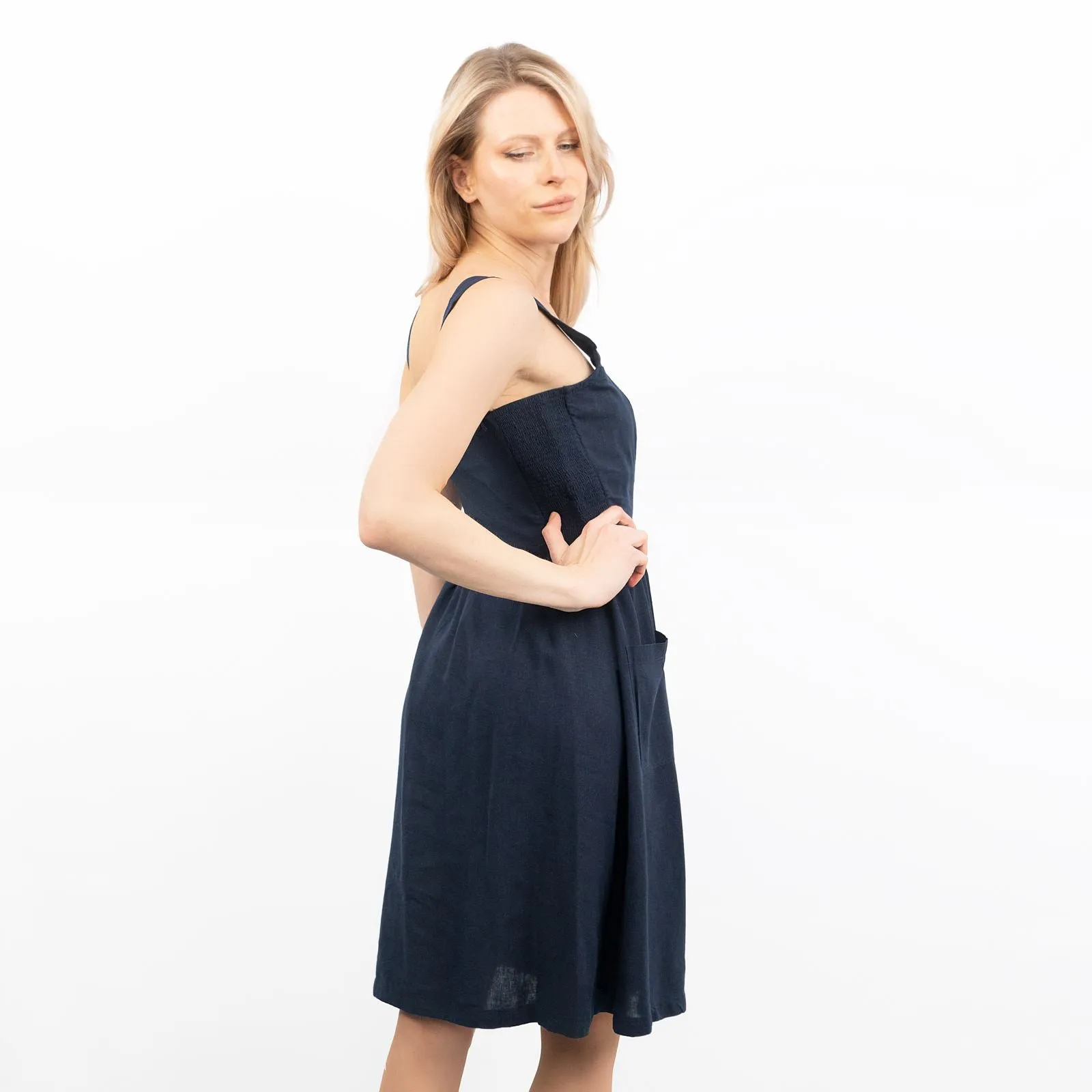 Navy Blue Aubrey Linen Sleeveless Summer Dresses