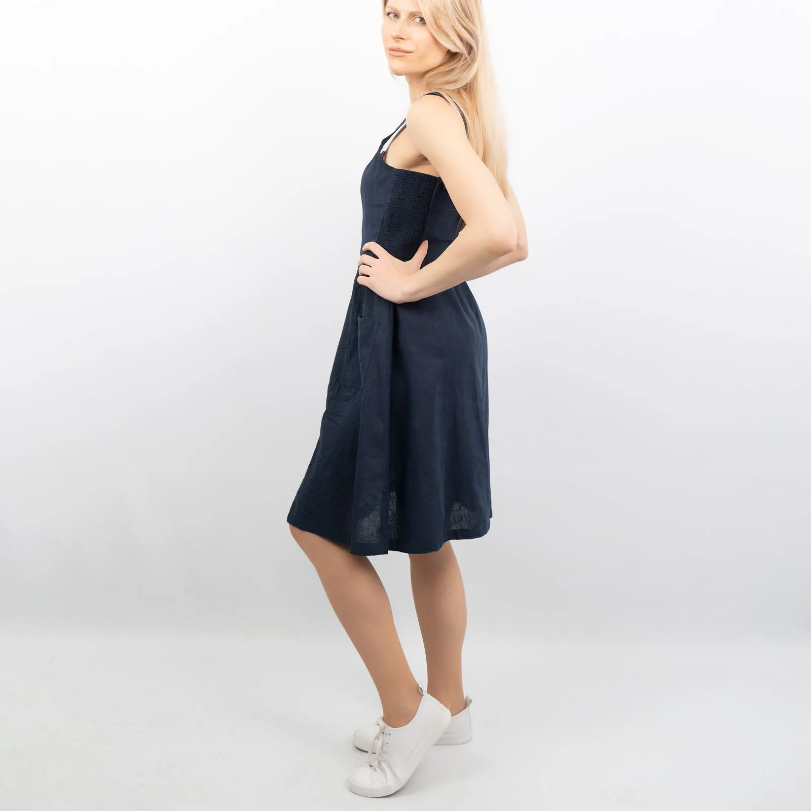 Navy Blue Aubrey Linen Sleeveless Summer Dresses