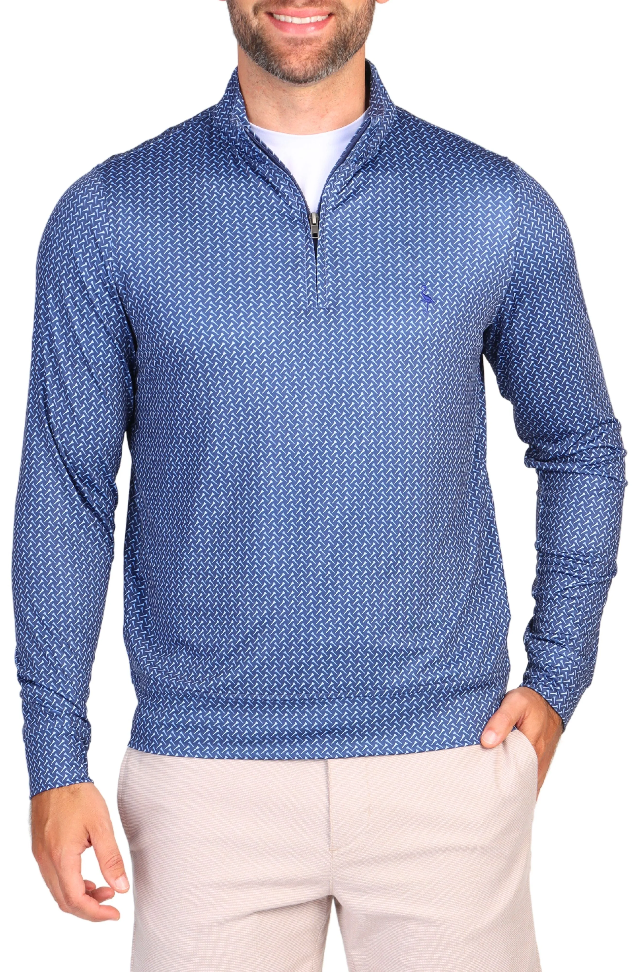 Navy Golf Tee Print Performance Quarter-Zip