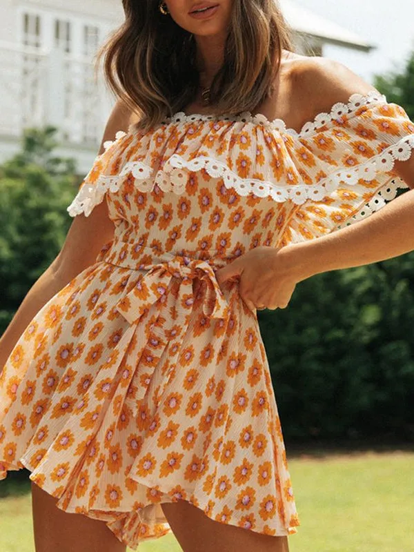 Off Shoulder Flower Print Dress