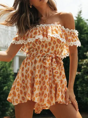 Off Shoulder Flower Print Dress