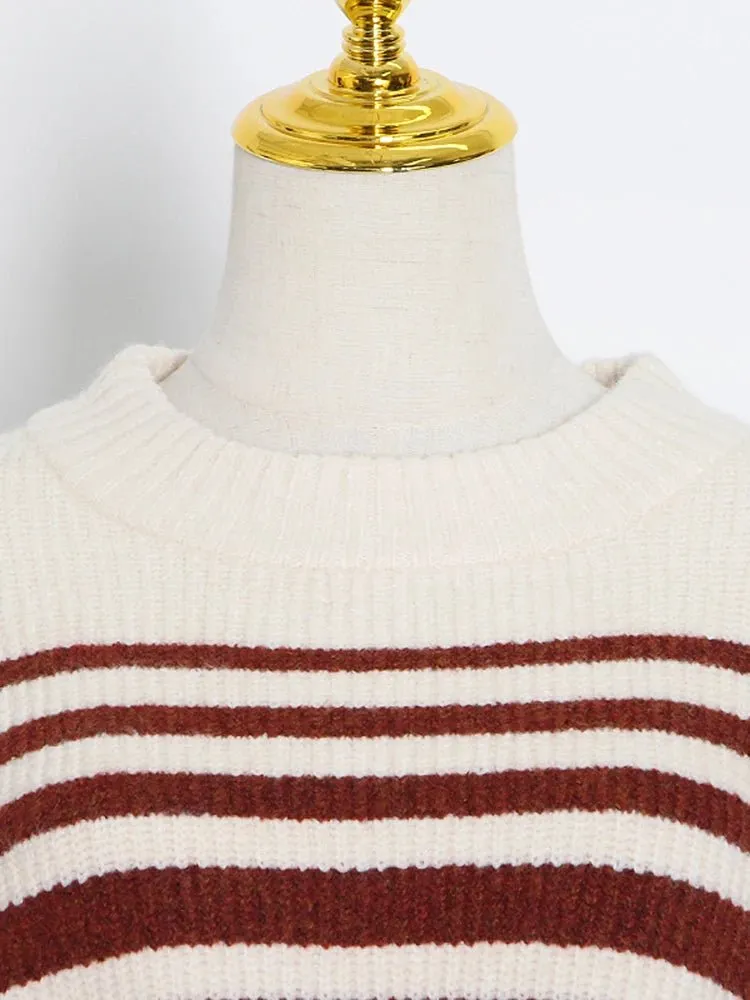 Pre Order:  Round Neck Striped Knit Sweater